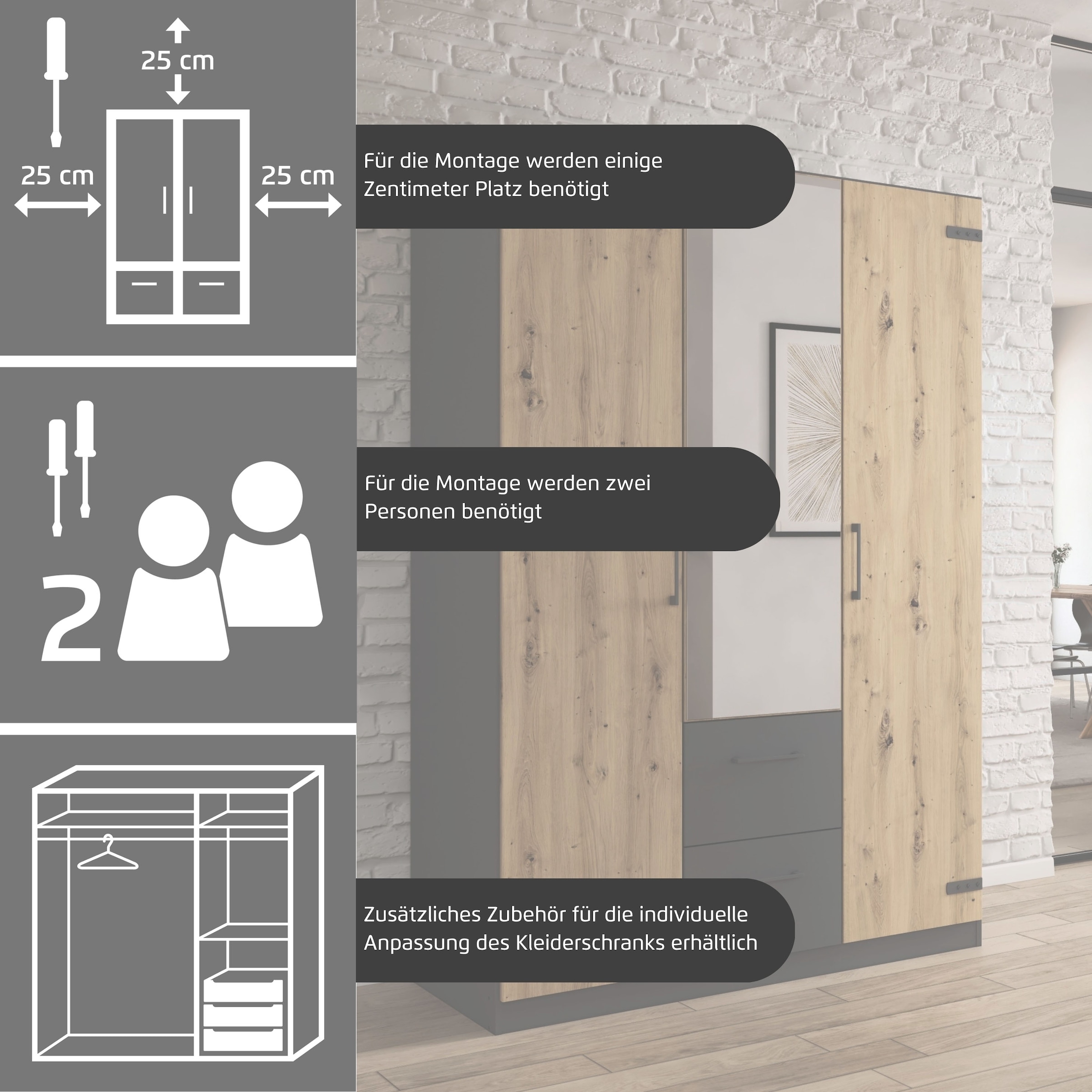 rauch Drehtürenschrank »Kleiderschrank Jugendzimmer Kinderzimmer Stauraum Topseller Holmes« mit Applikationen "Industrial Style"