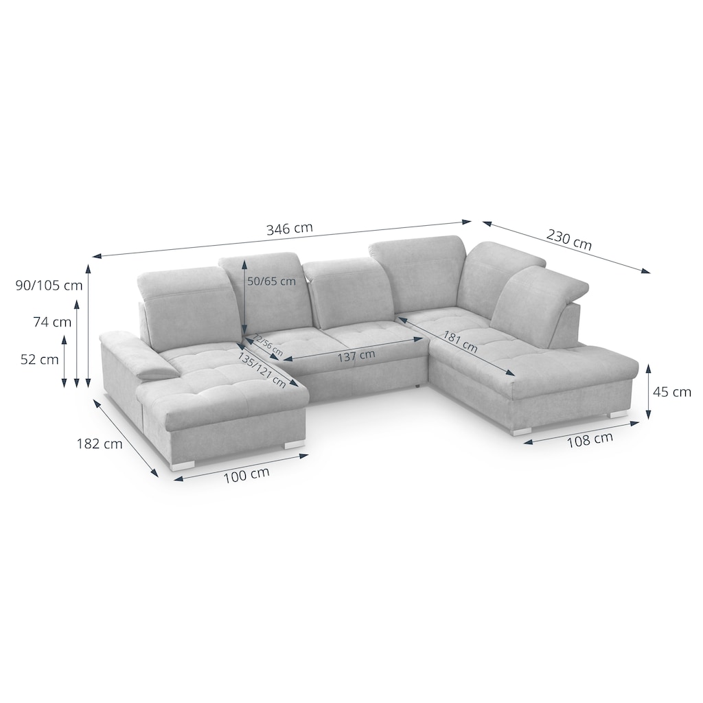 CALIZZA INTERIORS Wohnlandschaft »Kair«, inklusive Kopfteilverstellung, Schlaffunktion und Stauraum