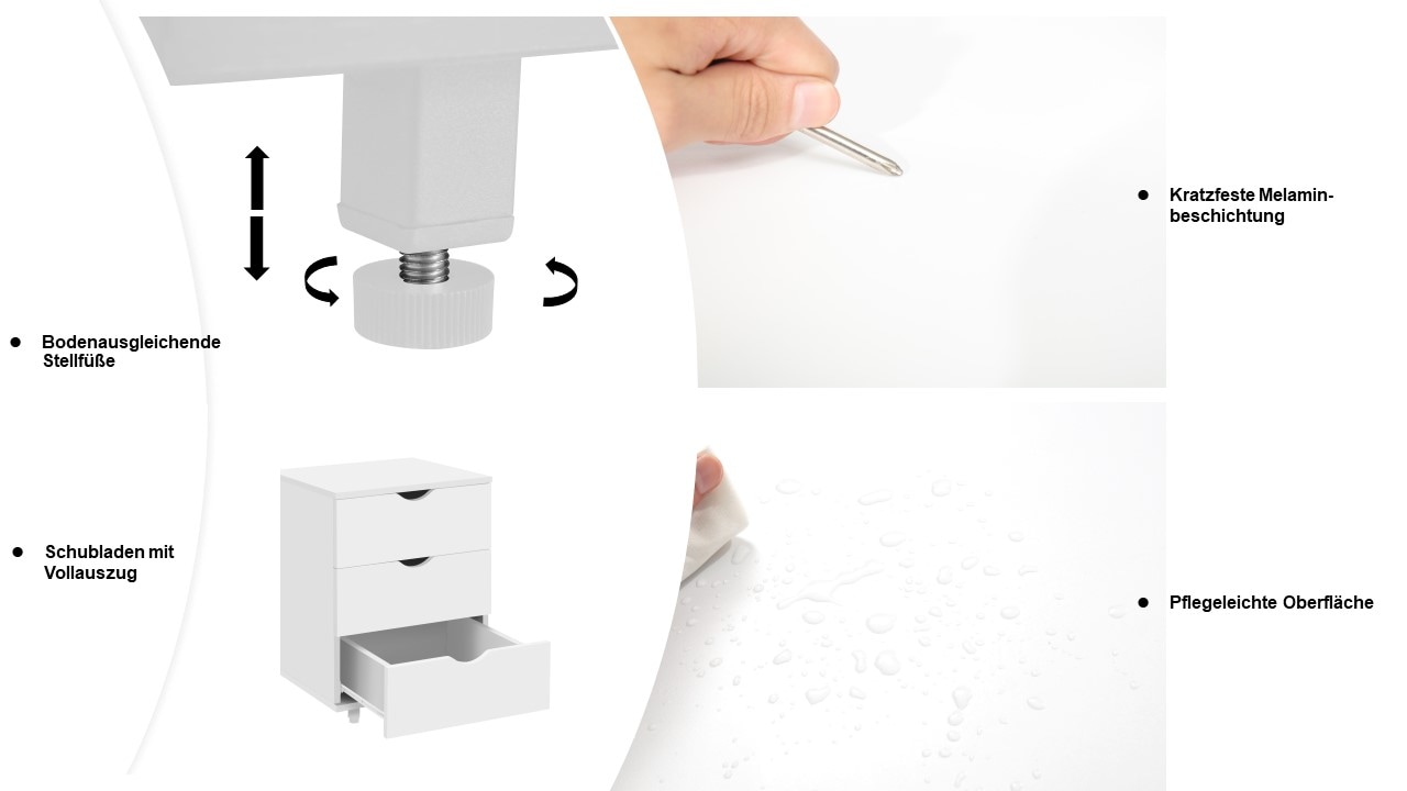 INOSIGN Container »Bürocontainer, Schreibtischcontainer, Brody«, mit 3 Schubladen, bodenausgleichende Füße, Breite 40 cm