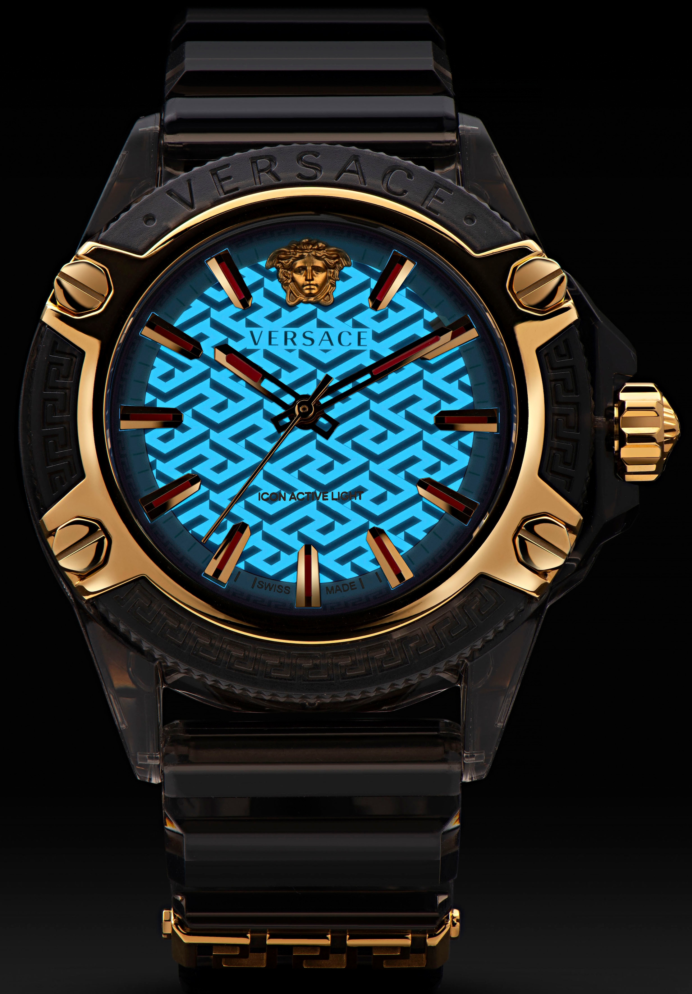 Versace Quarzuhr »ICON ACTIVE«, Armbanduhr, Herrenuhr, Swiss Made, Leuchtzeiger, Saphirglas, analog