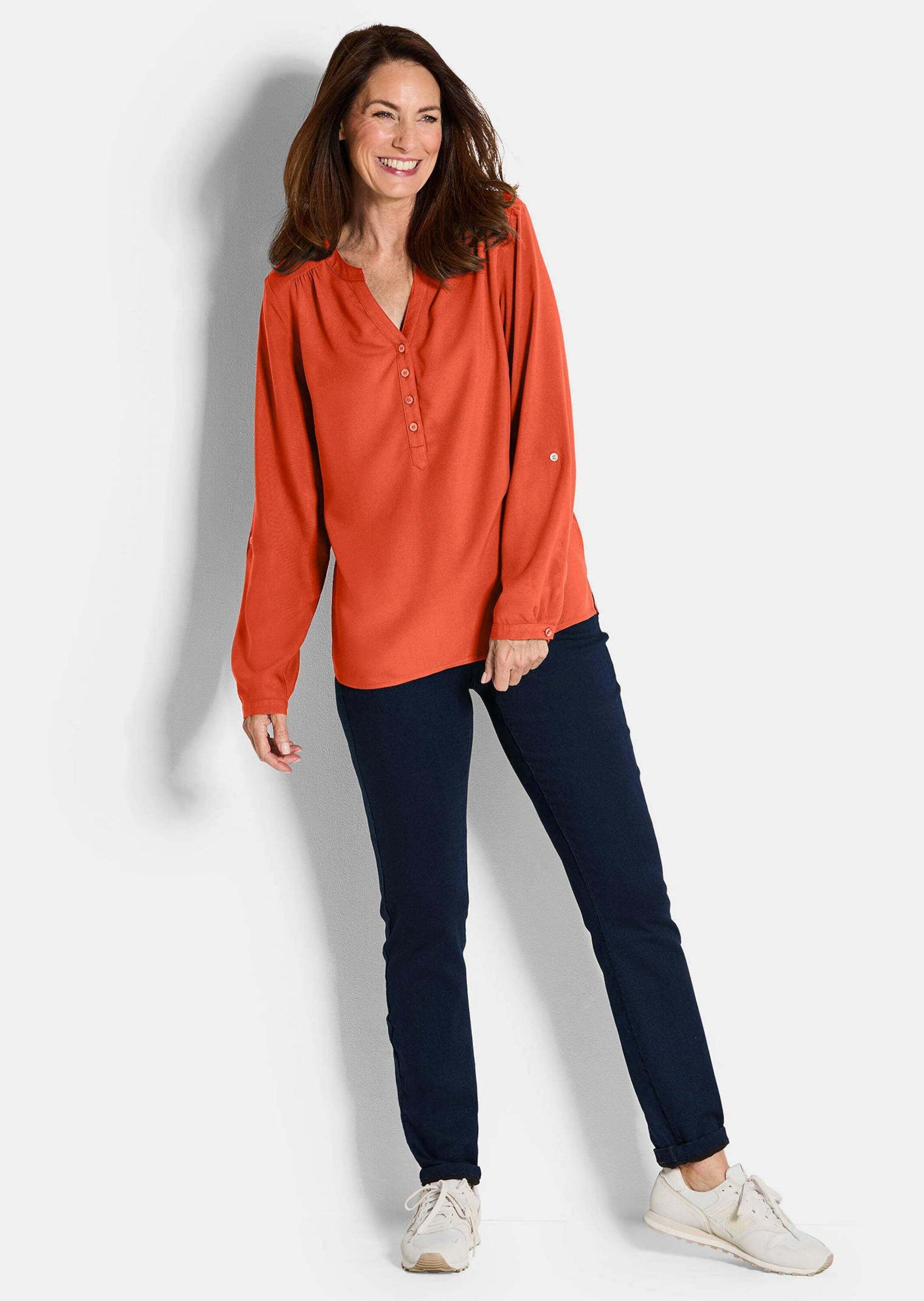 GOLDNER Schlupfbluse »Kurzgröße Elegante Viskosebluse mit V-Ausschnitt«