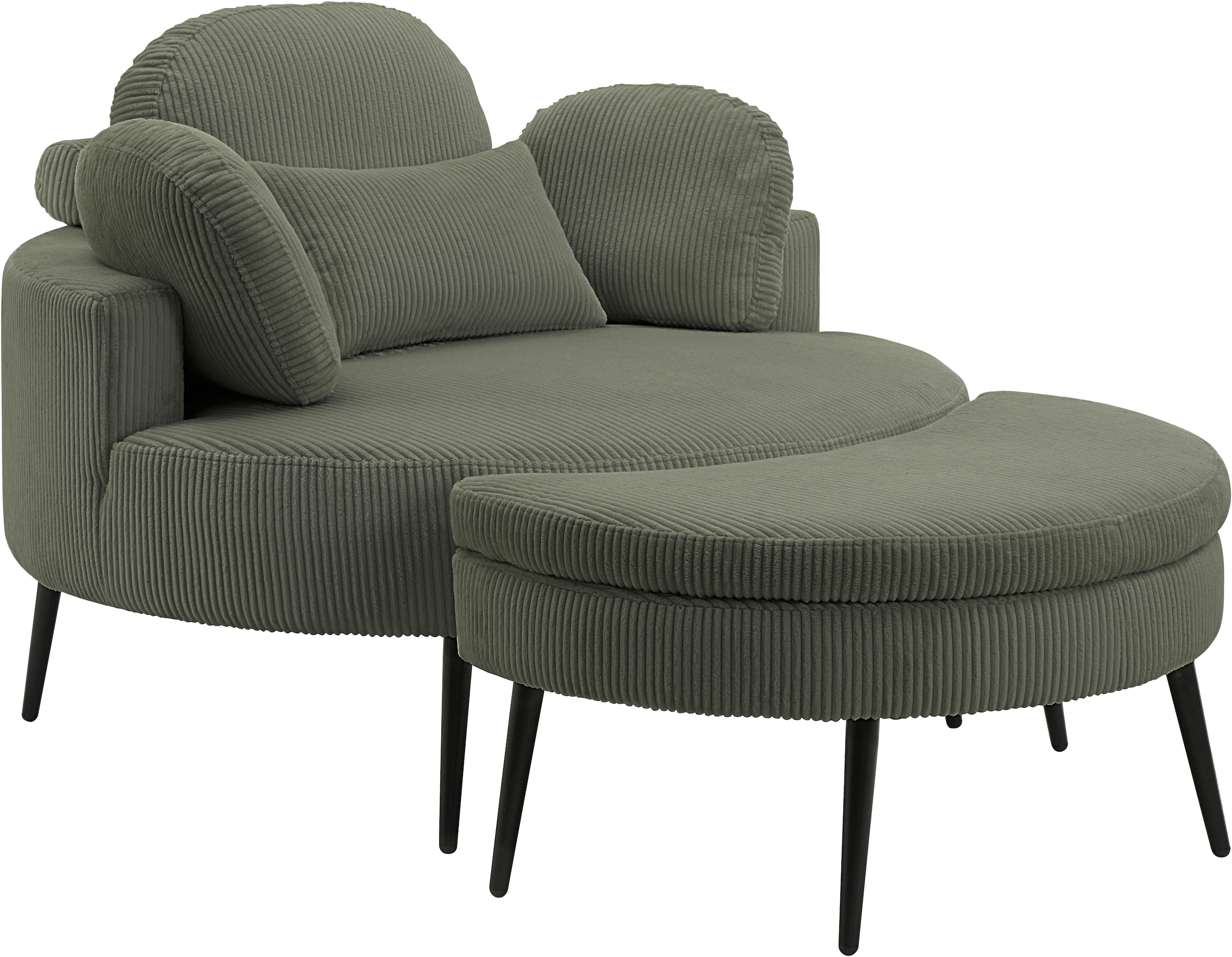 OTTO home Loveseat »Riko Sessel, B: 110 cm, Sitzhöhe: 44 cm« XXL- Sessel, mit Stauraumhocker, Rückenstütze & 4 Zierkissen