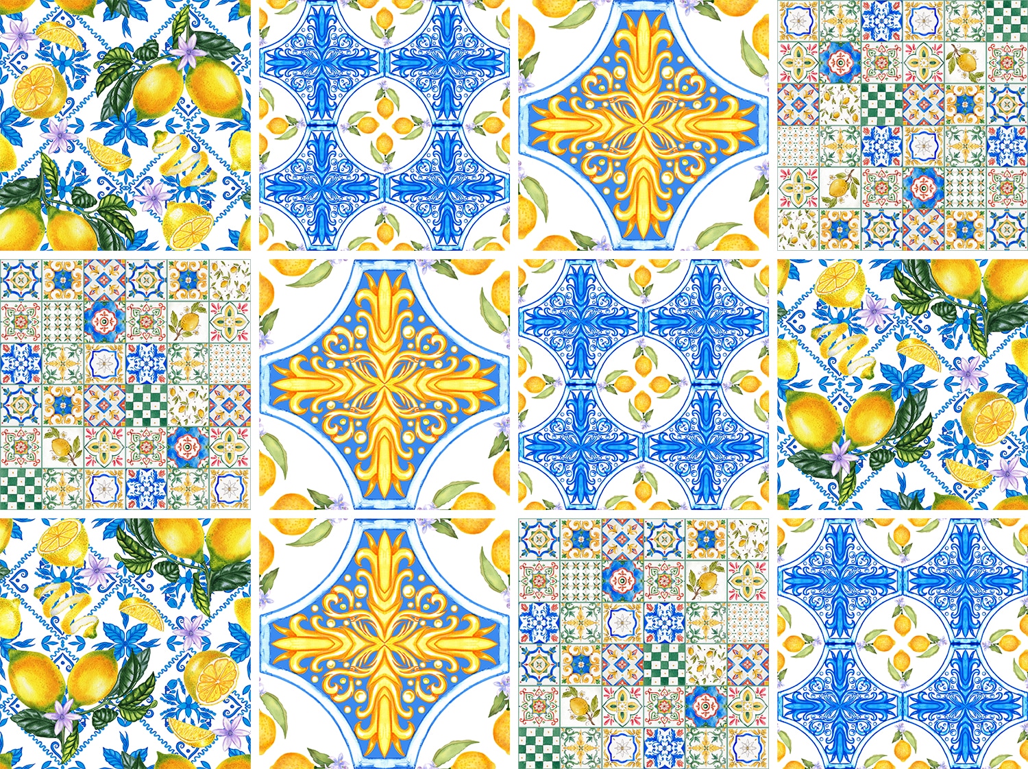 queence Fliesenaufkleber »Zitronen und Ornamente«, (12 St.), Stickerfliesen, selbstklebend, Sticker, 12er Set
