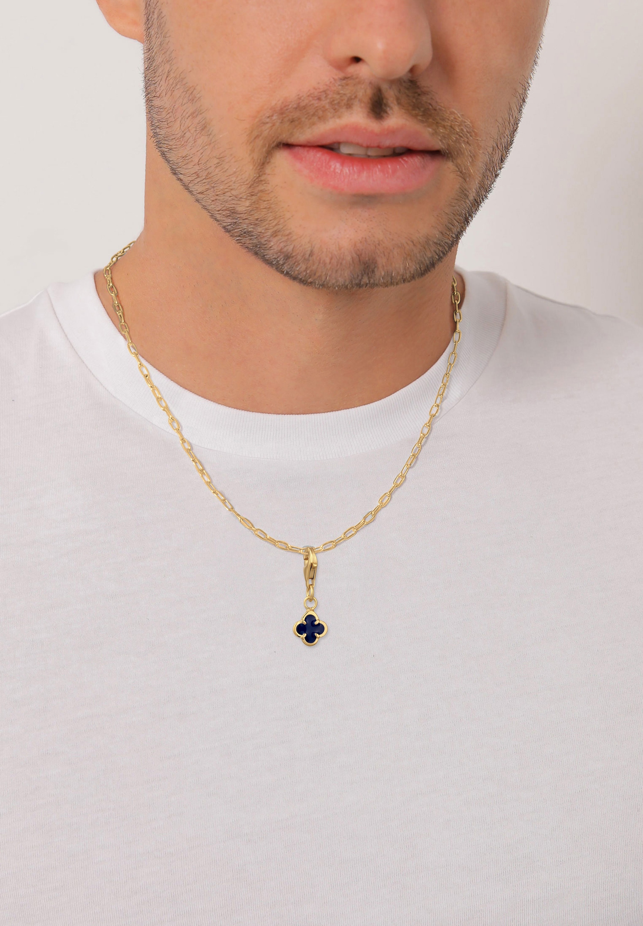 Kuzzoi Charm-Einhänger »Charm Kleeblatt Emaille schwarz 925 Sterling Silber vergoldet«