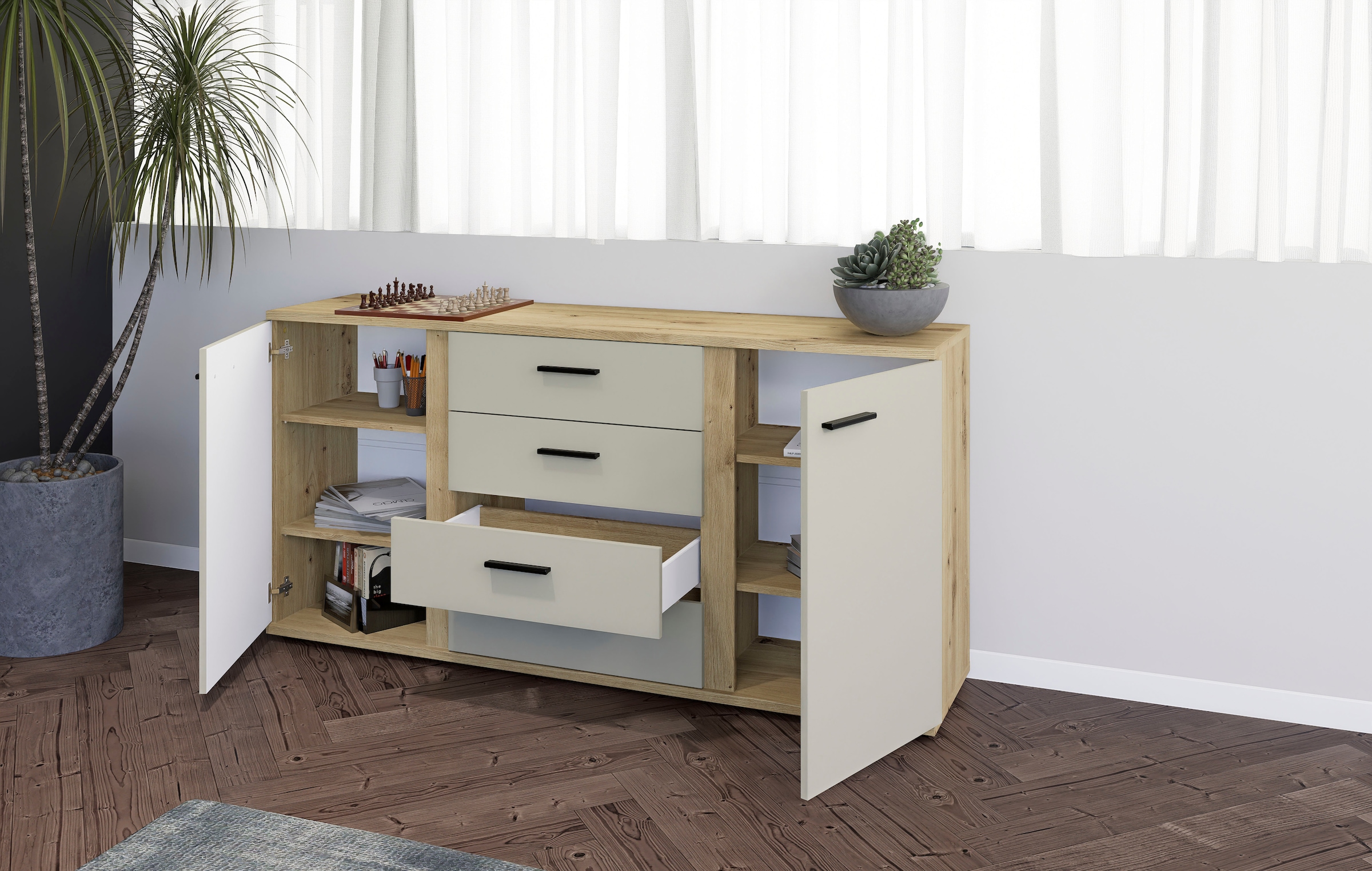 HBZ Sideboard »Kanada, BxHxT 170x84x40 cm« 1 Stk. tlg. Breite 170cm, Unterflurauszug, Melaminbeschichtung