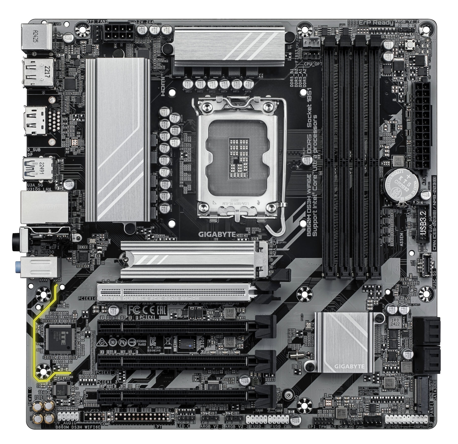 Gigabyte Mainboard »B860M DS3H WIFI6E Mainboard - Intel Core Ultra CPUs, 5+1+2+1 Phasen VR«