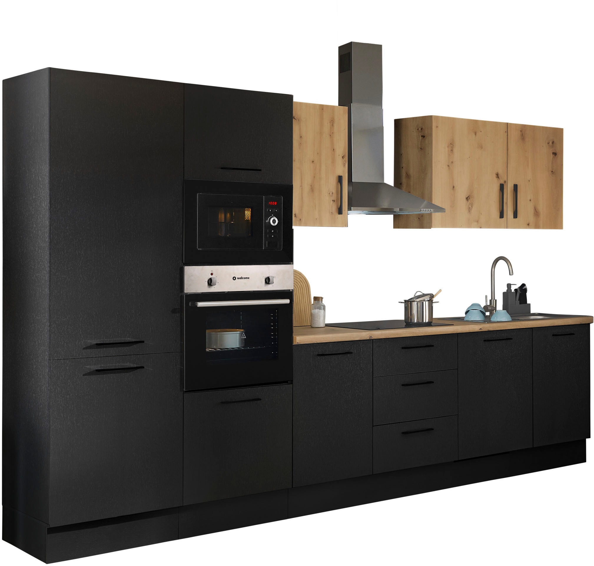 BASIC by Balculina Küchenzeile »Turin« Breite 340 cm, wahlweise mit E-Geräten