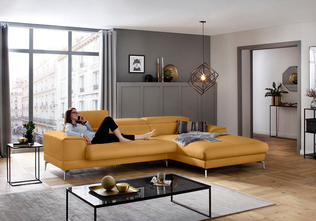 W.SCHILLIG Ecksofa »piedroo, Designsofa mit tollem Sitzkomfort, bequem und elegant, L-Form«, Kopfteilverstellung, wahlweise mit Sitztiefenverstellung, Breite 303cm