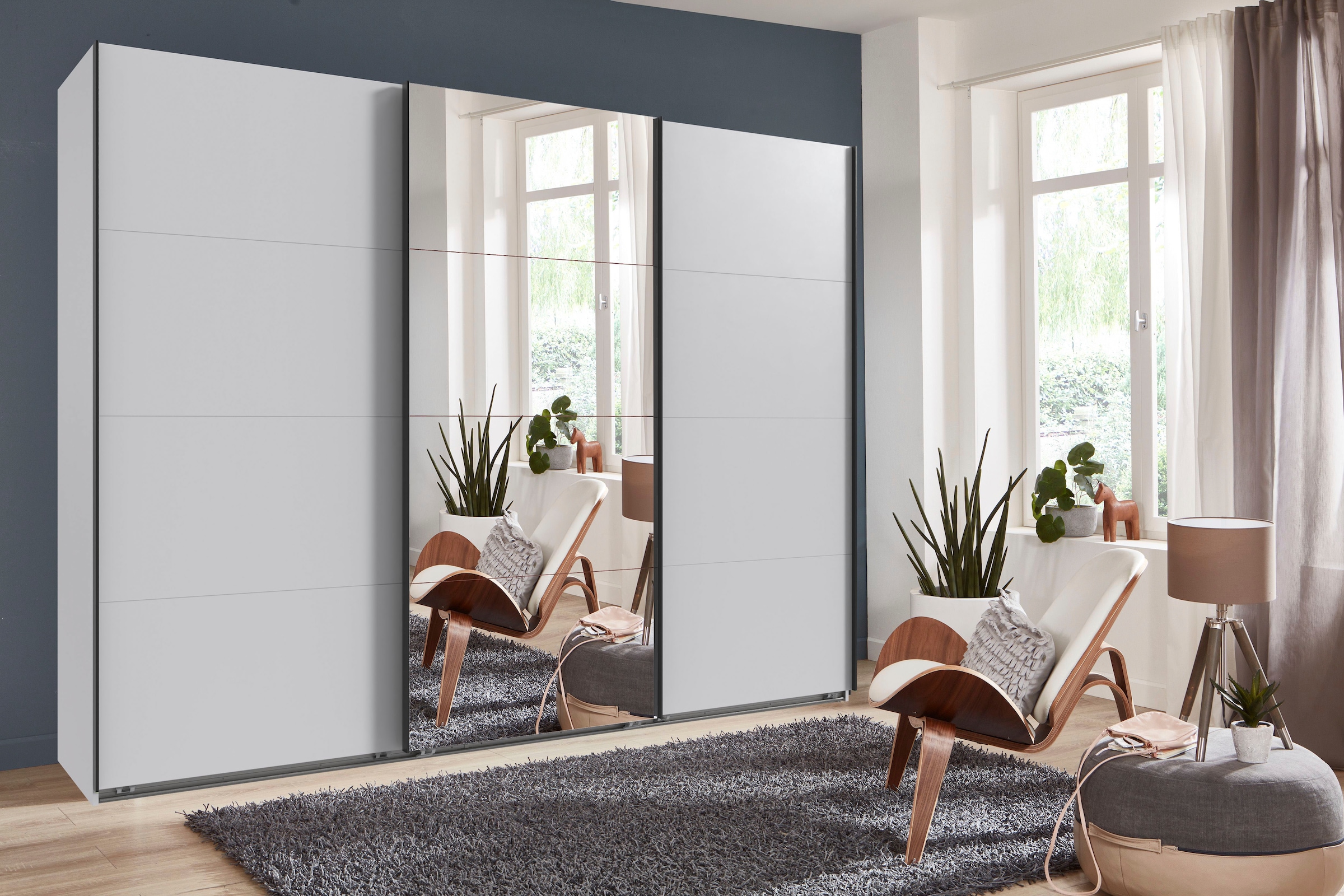 Wimex Schwebetürenschrank »Mugano, Made in Germany, Lieferung bis in Deine Etage und Stellort«, (wähle Deine Ausstattung: Basic oder Premium!), 3 Schwebetüren, große Größen, mit oder ohne Spiegel, Metallgriffe