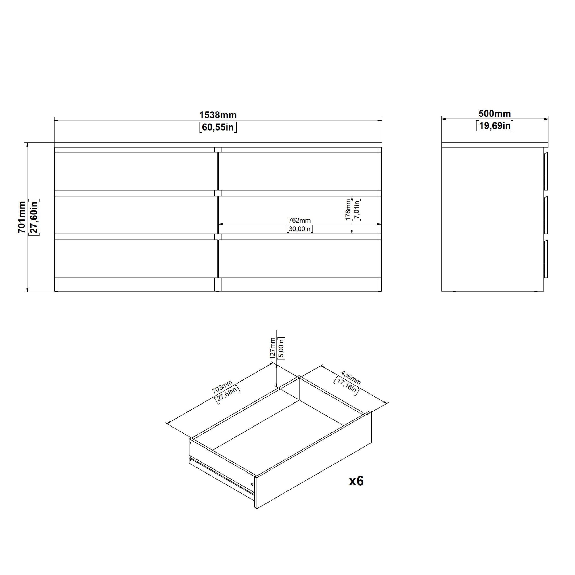 INOSIGN Kommode »Naia, Aufbewahrung, 6 Schubladen, Hochglanz-Optik, grifflose Front« Modern, skandinavisches Design, in mehrere Farben, Metallgleiter