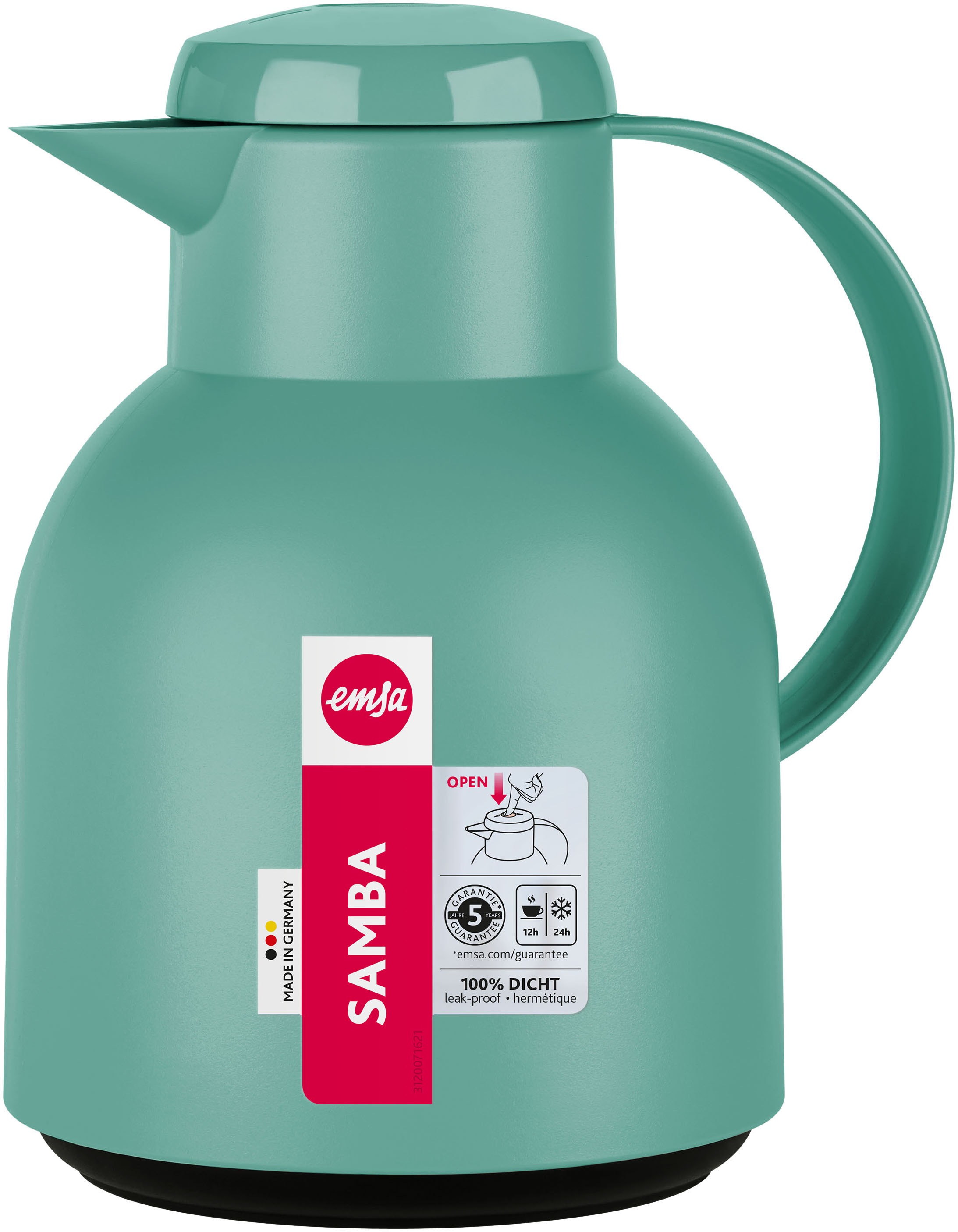 Emsa Isolierkanne »Samba«, 1 l, zeitloses Design, einfacher Knopfdruck, 24h kalt, 12h warm