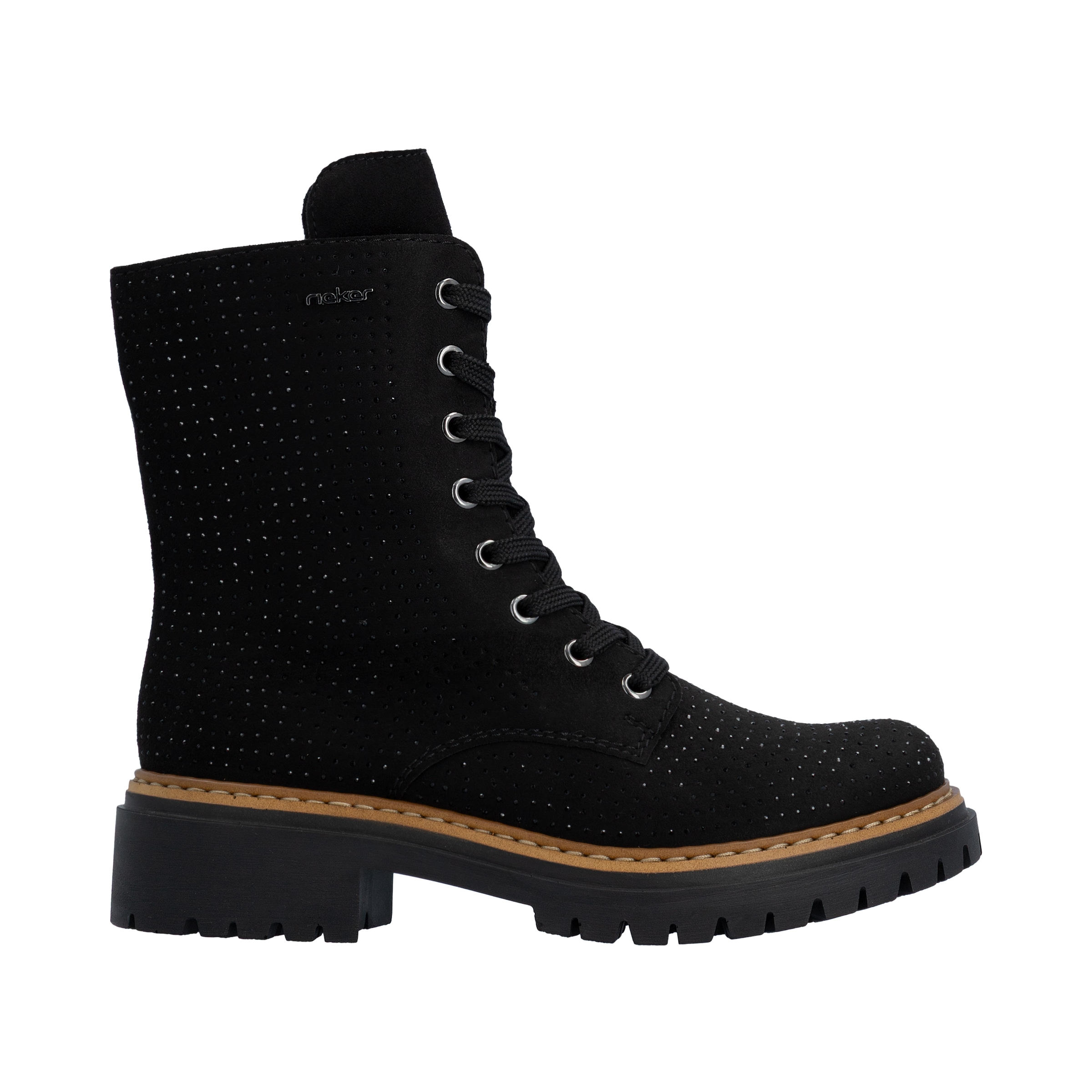 Rieker Schnürboots  Schnürstiefelette, Blockabsatz, mit Glitzersteinchen verziert