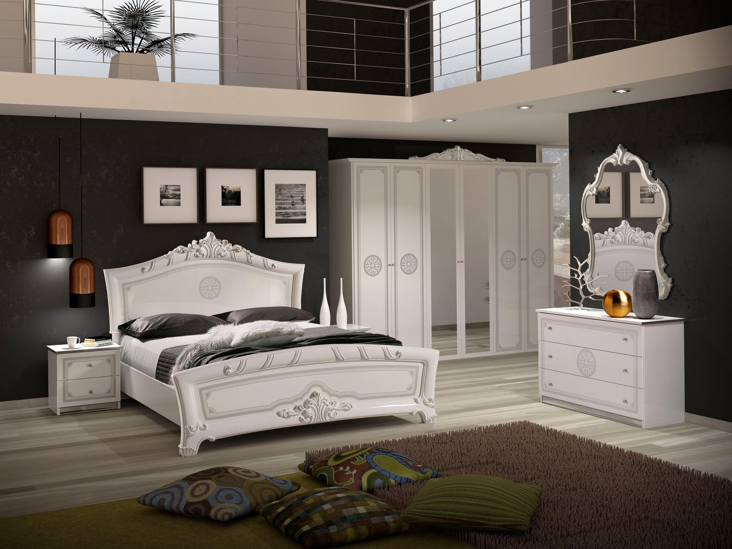 INOSIGN Bett »Greta, aus FSC-zertifiziertem Holzwerkstoff, Hochglanzoberfläche«, (Liegefläche 180x200cm), im italienischen Barock- KLassik-Stil mit opulenten Verzierungen