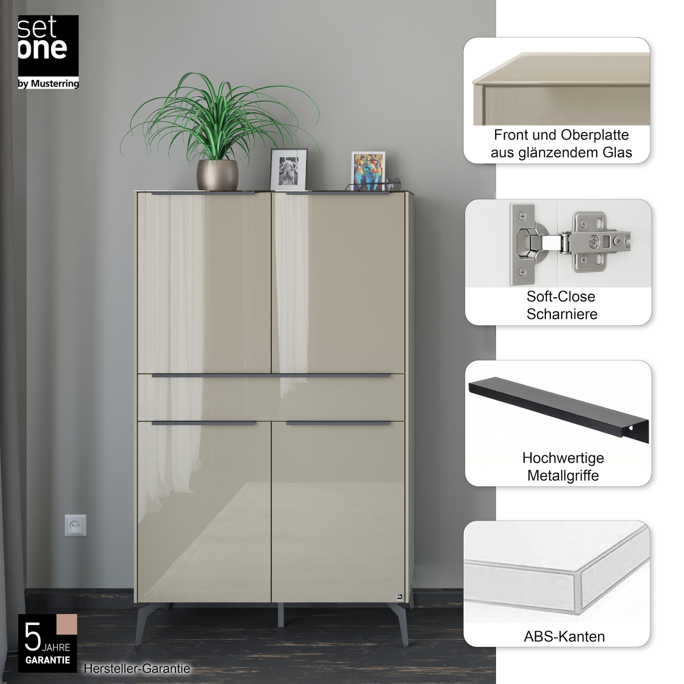 set one by Musterring Highboard »Reno« 1 Stk. tlg. Mit Winkelfuß in diversen Farben, 155 cm Höhe & Farbauswahl