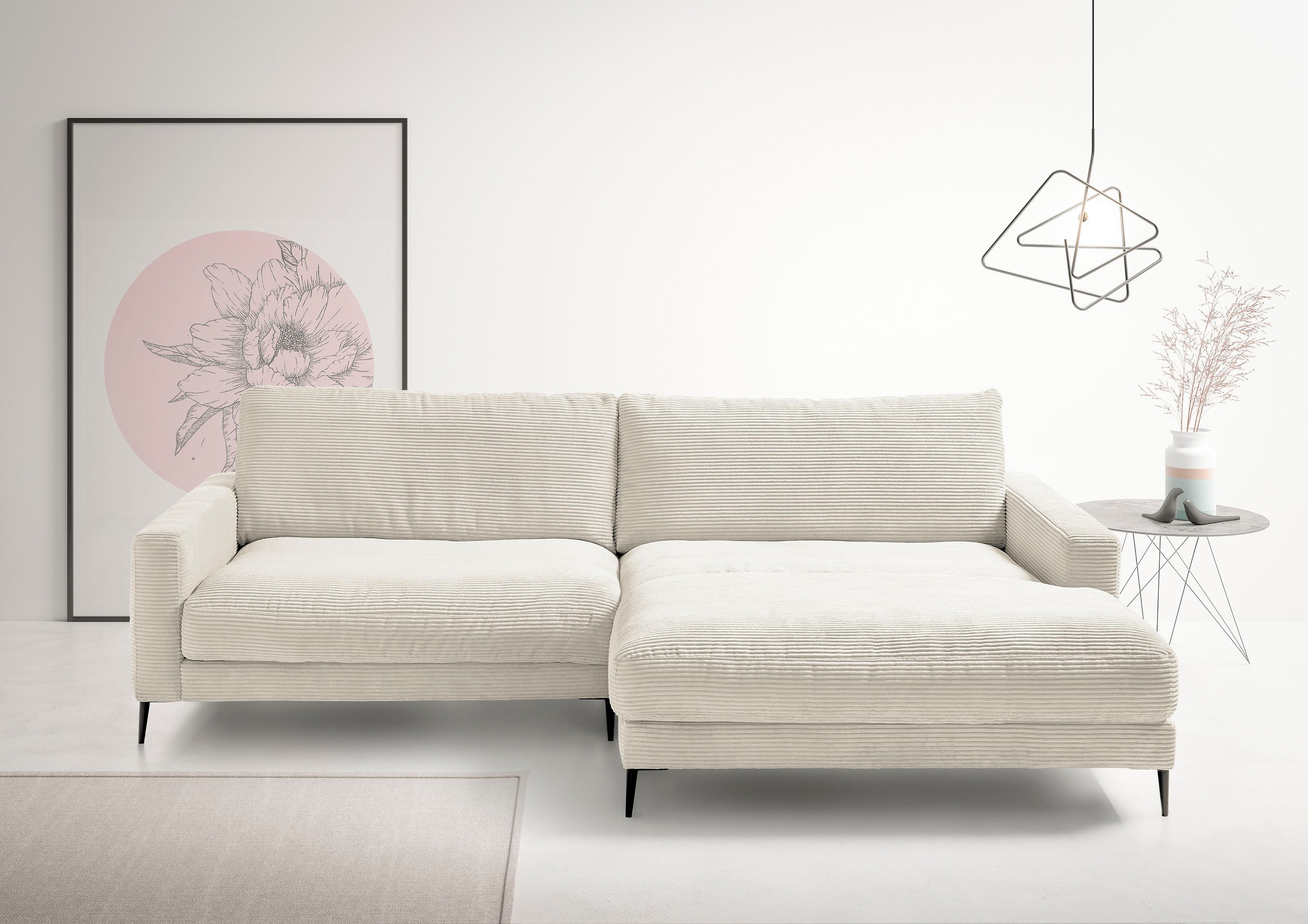 INOSIGN Ecksofa »Downtown, B/T/H: 272/190/84 cm L-Form«, weicher Sitzkomfort auch in Cord und Bouclé, incl. Zierkissen