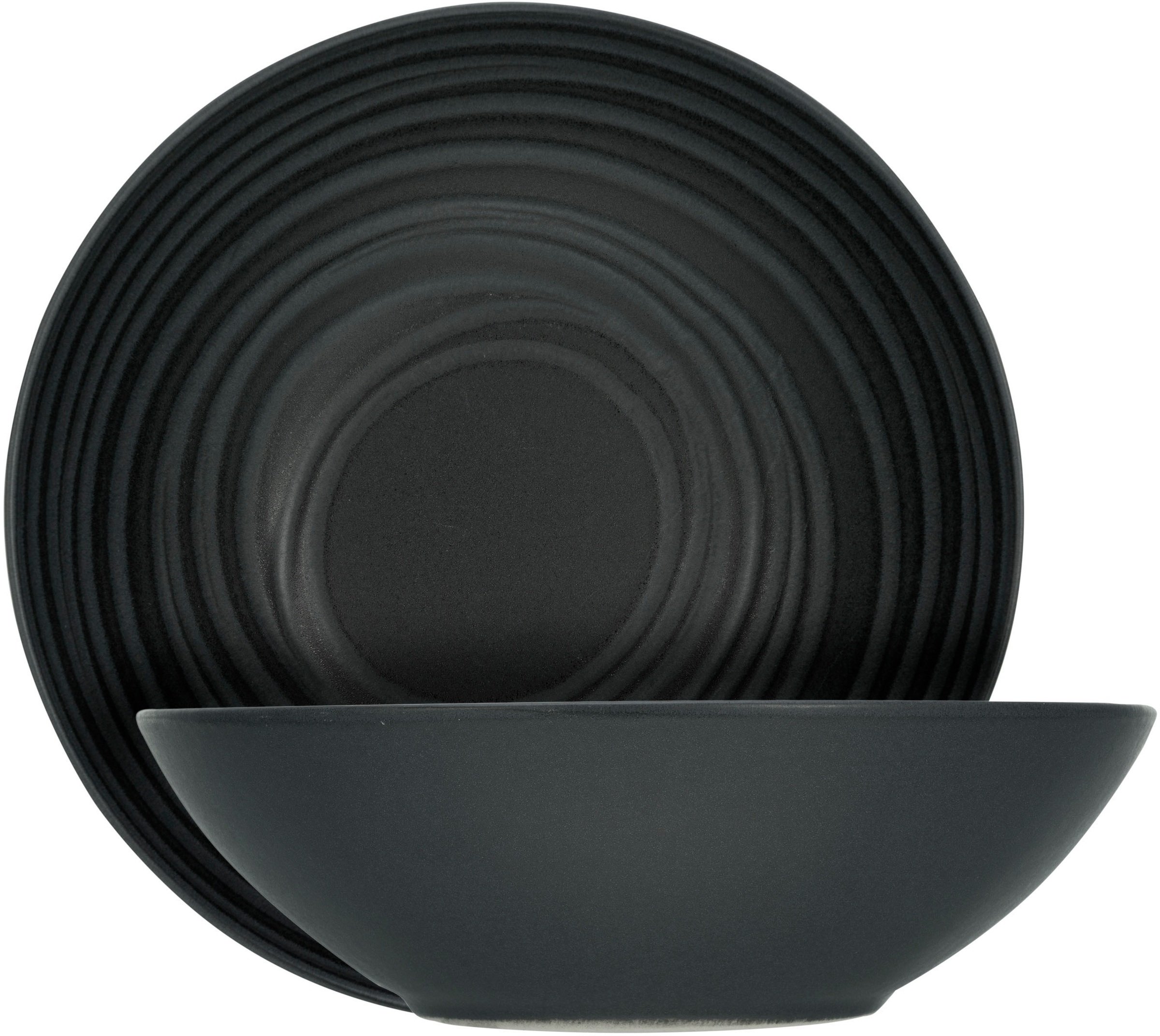 CreaTable Schale »Lava Stone«, 2 tlg., aus Steinzeug, Salatschüssel, Servierschale, Ø 24 cm, schwarz, Made in Europe
