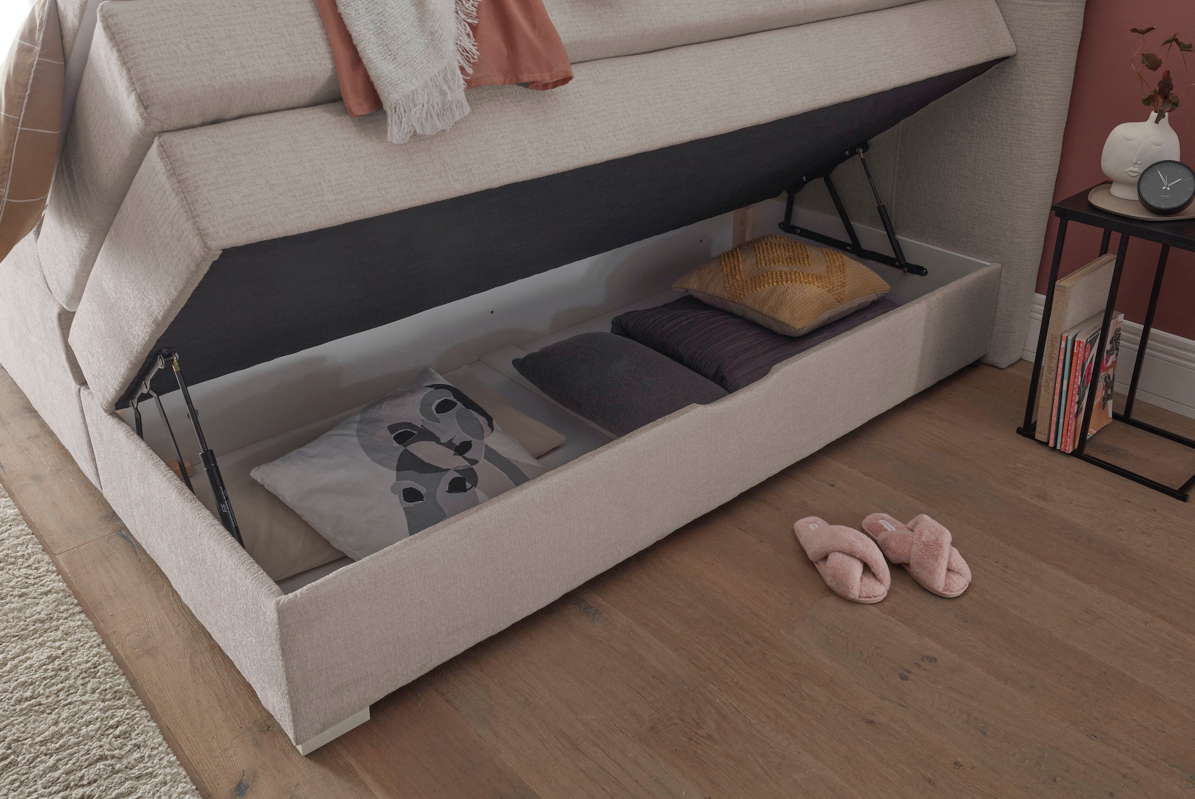 ED EXCITING DESIGN Boxspringbett »FANES, Doppelbett mit Bettkasten und Taschenfederkernmatratze H3« 5 Stk. tlg. mit 7cm Visco-Topper, hochwertiger Chenille-Bezug, 180x200cm
