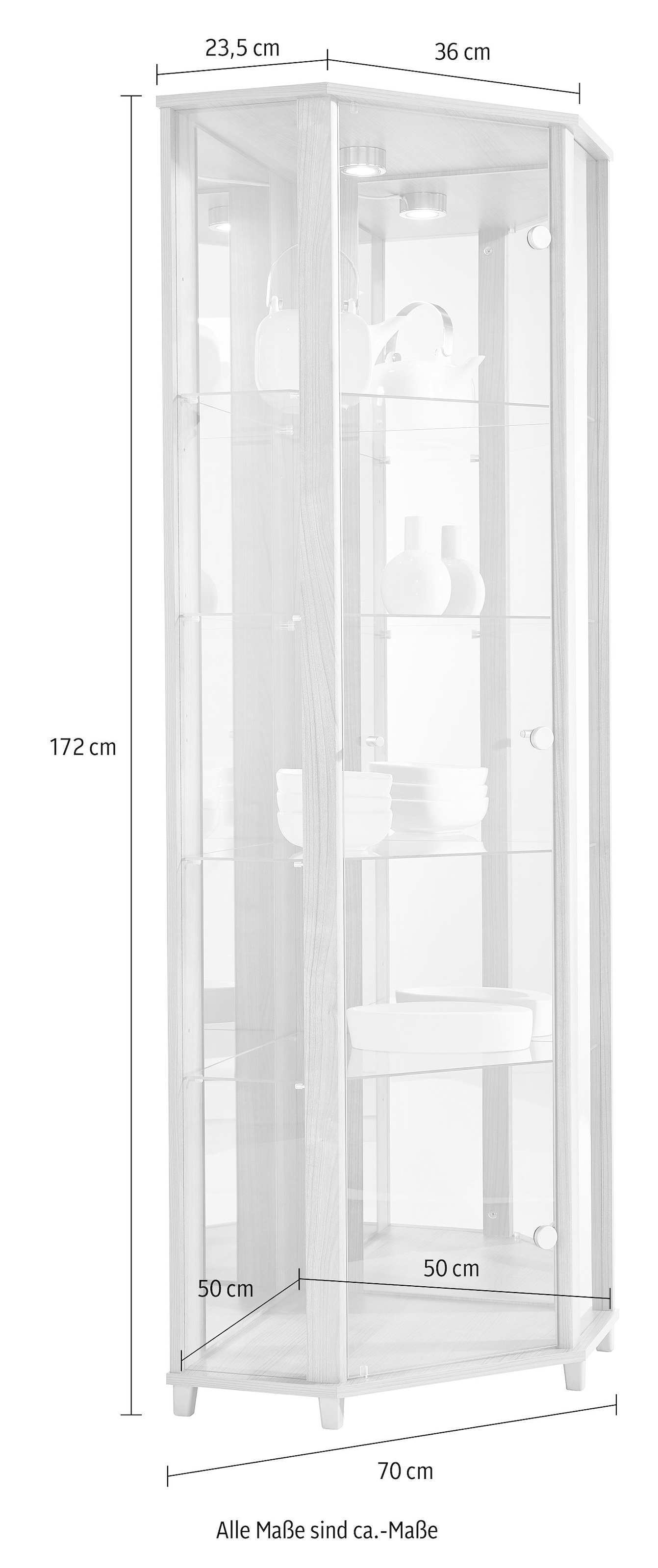 fif möbel Eckvitrine »TRIO Höhe ca. 172 cm, ink. Beleuchtung« Eckvitrine/Glasvitrine 1x Glastür, perfekt für Sammler, Sammlervitrine