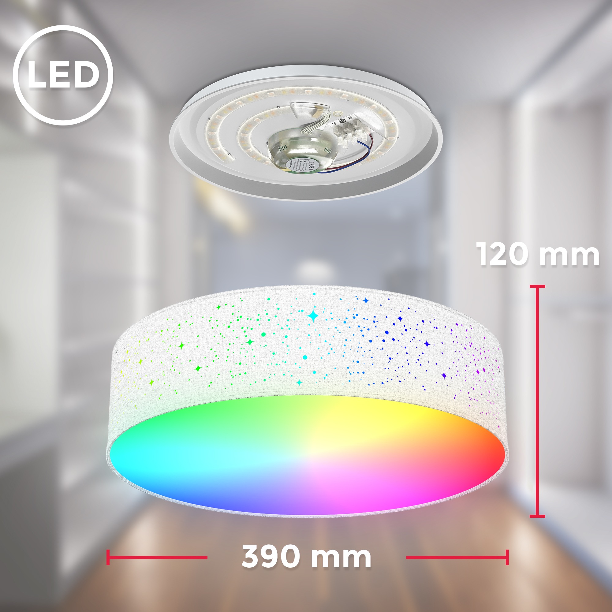 B.K.Licht LED Deckenleuchte »WiFi RGB-CCT Deckenlampe, APP-Steuerung, iOS+Andorid«, 1 flammig, Leuchtmittel LED-Modul | LED fest integriert, inkl. Fernbedienung, Farbwechsel und Lichteffekte, Ø39cm