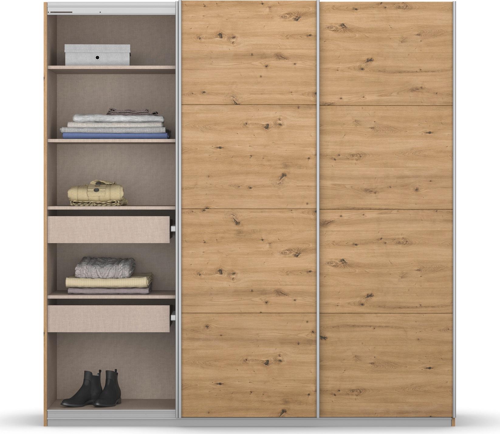 rauch Schwebetürenschrank »Kleiderschrank Schrank Garderobe KOLUNA mit Dekor-Front« Breiten 203/271/315/360 cm Höhen 210/229 cm,  inkl. 2 Innenschubladen sowie extra Einlegeböden MADE IN GERMANY