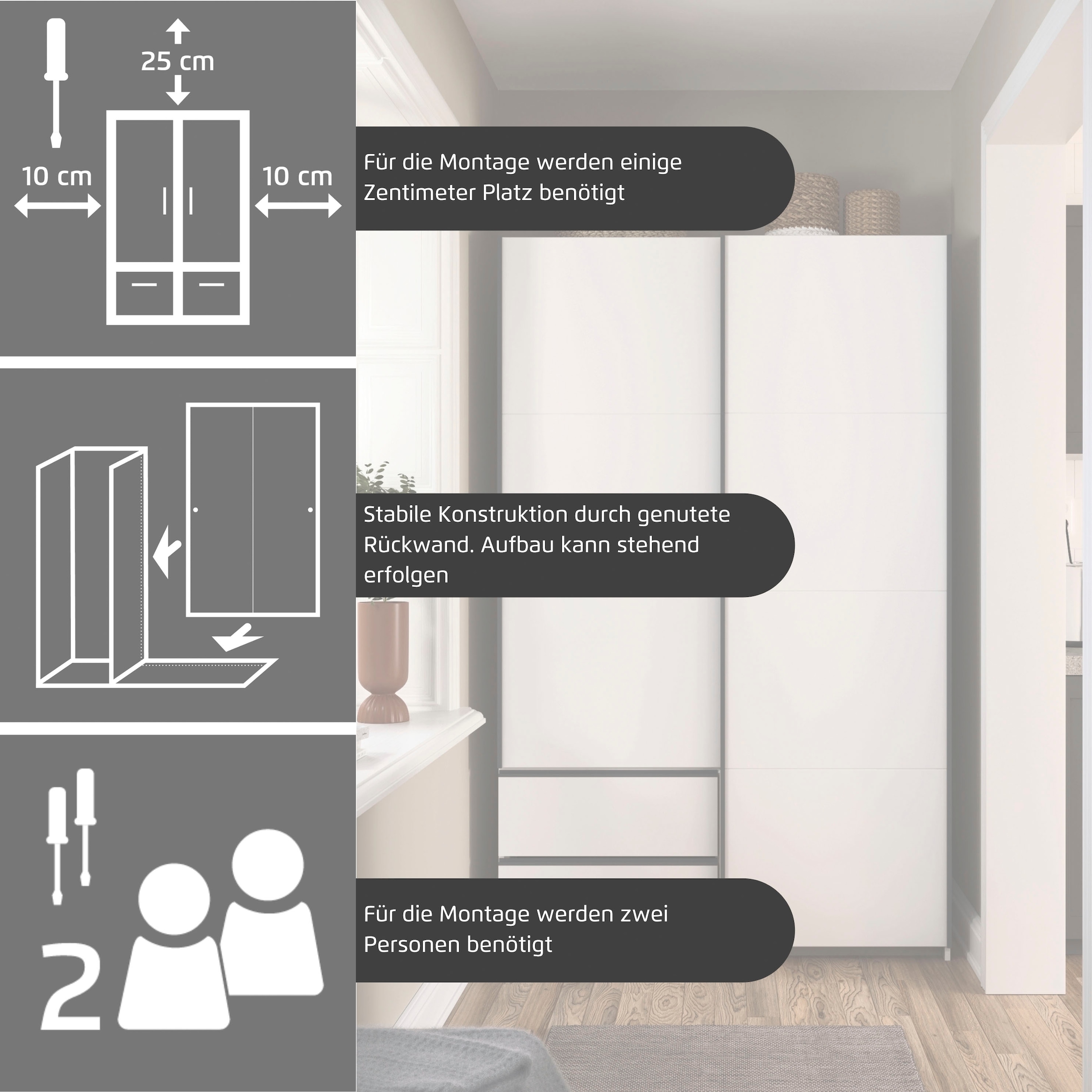 rauch Schwebetürenschrank »Kleiderschrank Schrank Garderobe Wäscheschrank SEVILLA mit Spiegel«, (in 3 verschiedenen Ausstattungen BASIC/CLASSIC/PREMIUM), Metall-Griffleisten alufarben oder Graumetallic MADE IN GERMANY