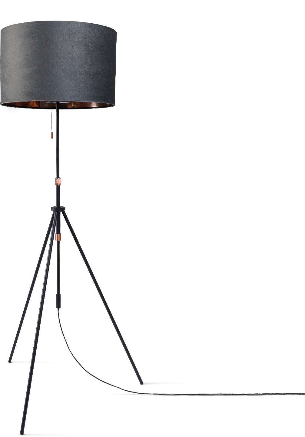 Paco Home Stehlampe »Naomi uni Color« E27 Wohnzimmer Höhenverstellbar 121,5 bis 176,5 cm Zugschalter Velour