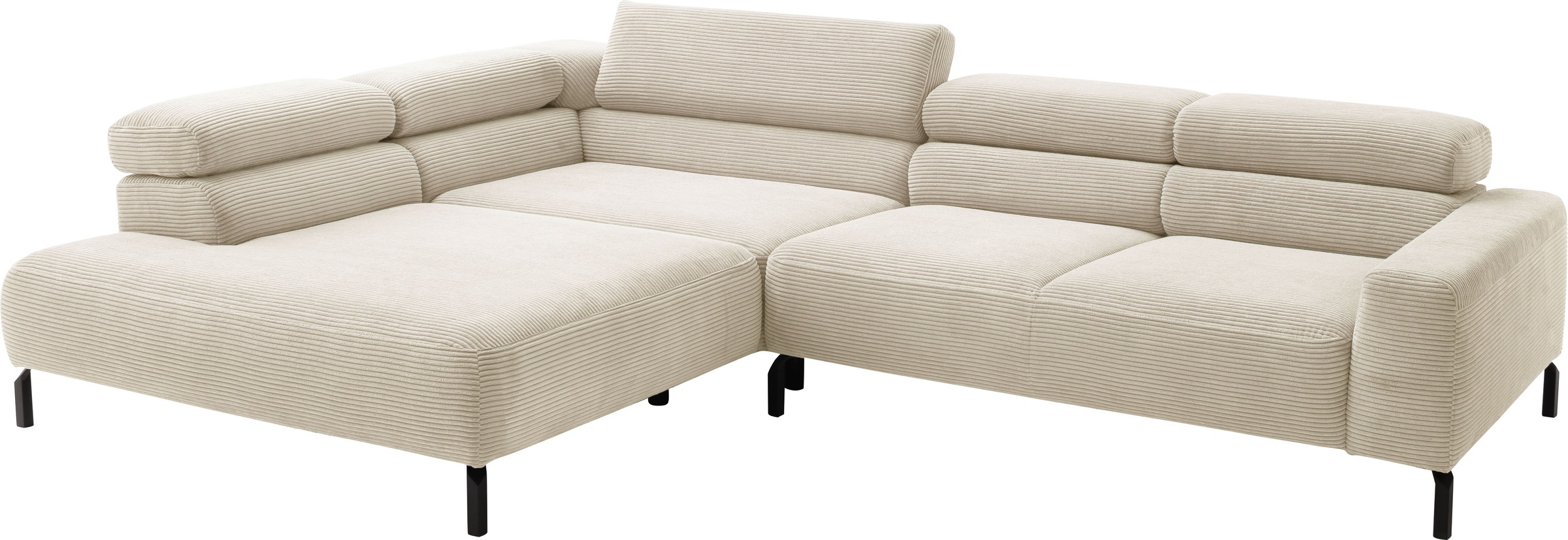 Places of Style Ecksofa »Antonelli, L-Form, inkl. Kopfteilverstellung, Breite 312 cm«, mit elektrischer Sitztiefenverstellung, in Cord, natur