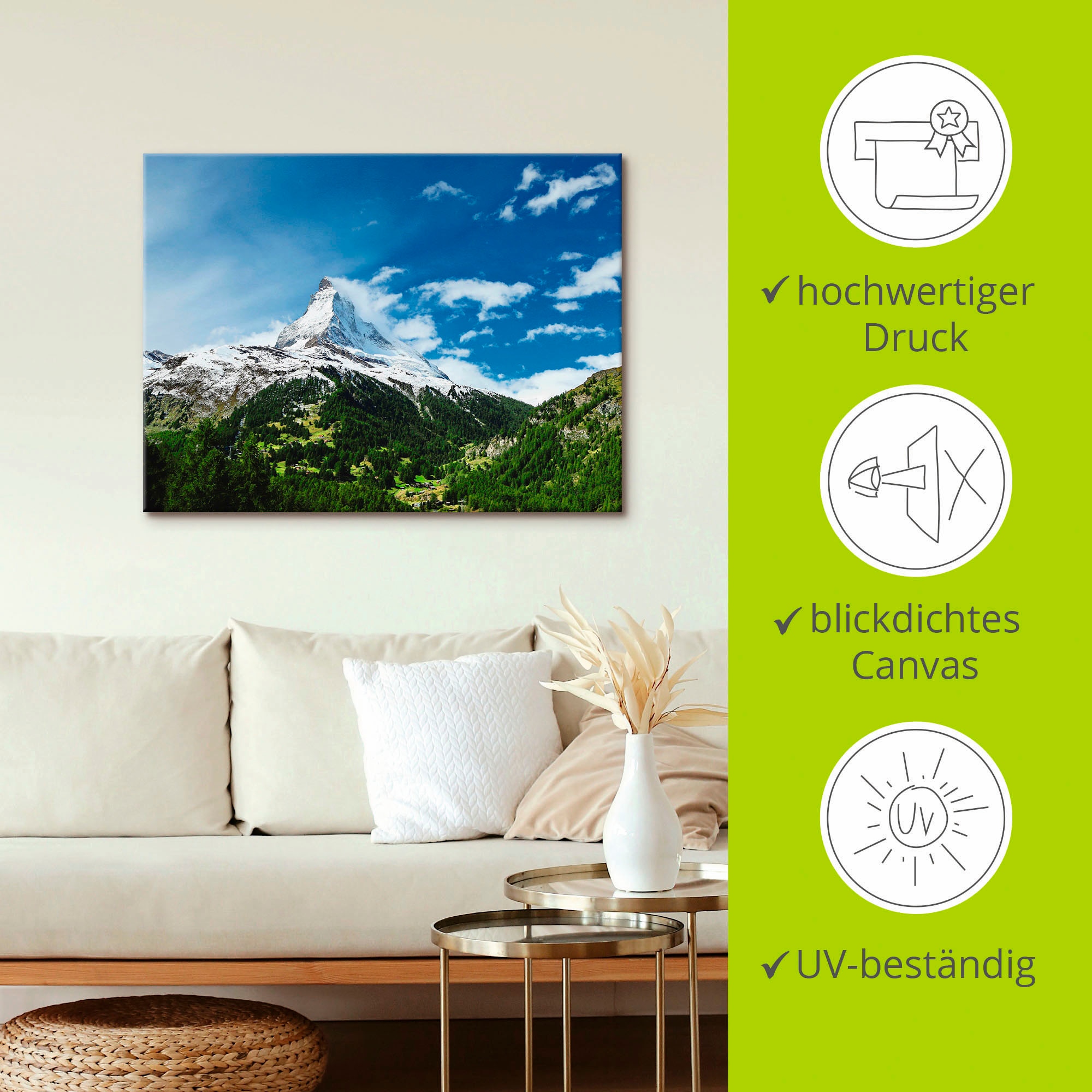 Artland Leinwandbild »Matterhorn«, Berge, (1 St.), auf Keilrahmen gespannt
