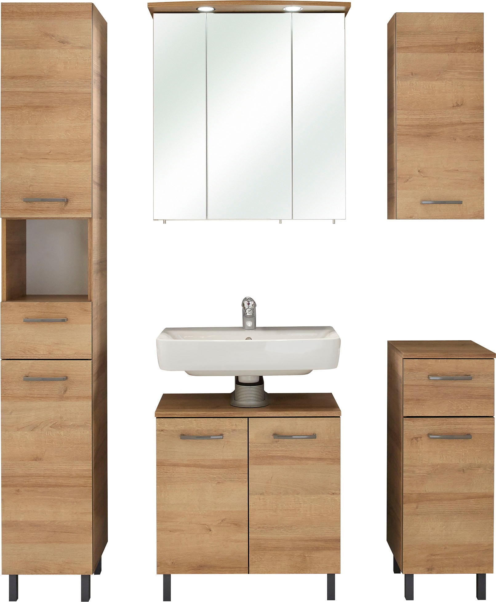 Saphir Badmöbel-Set »Quickset 919 5-teilig, Waschbeckenunterschrank mit LED-Spiegelschrank« 5 Stk. tlg.