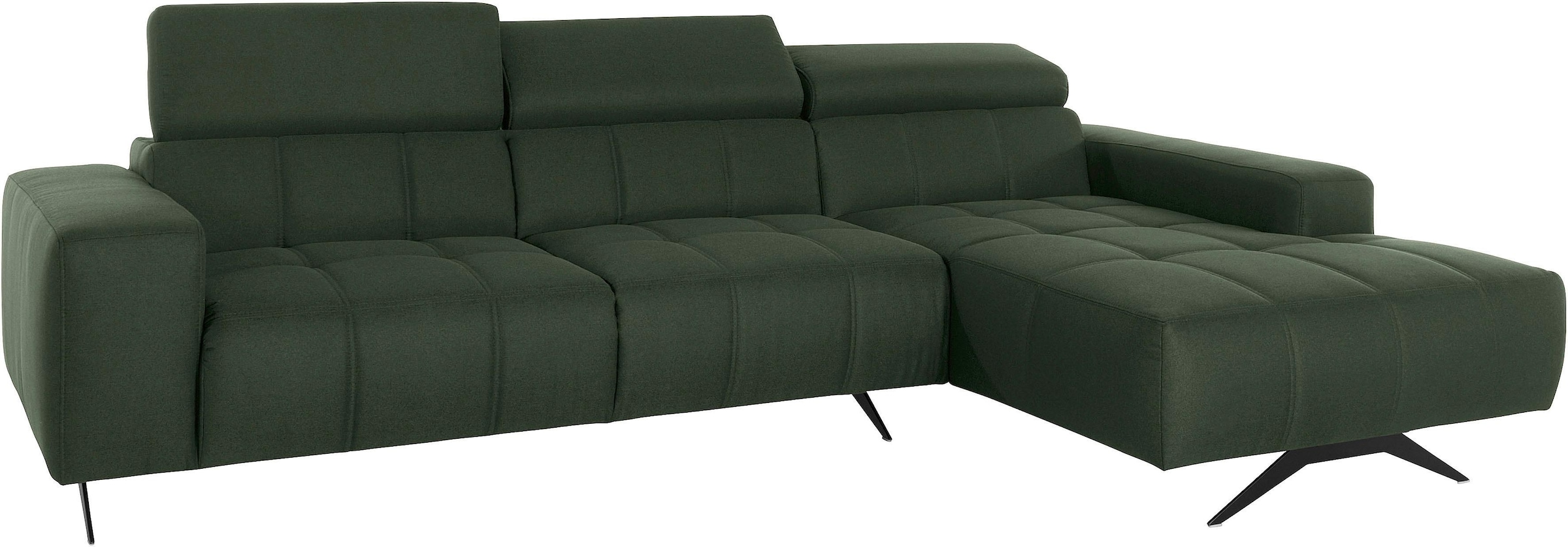 DOMO collection Ecksofa »Trento L-Form, mit Kufenfuß oder Einzelfuß« whlw. verstellbare Kopfteile, passend für gängige Saugroboter