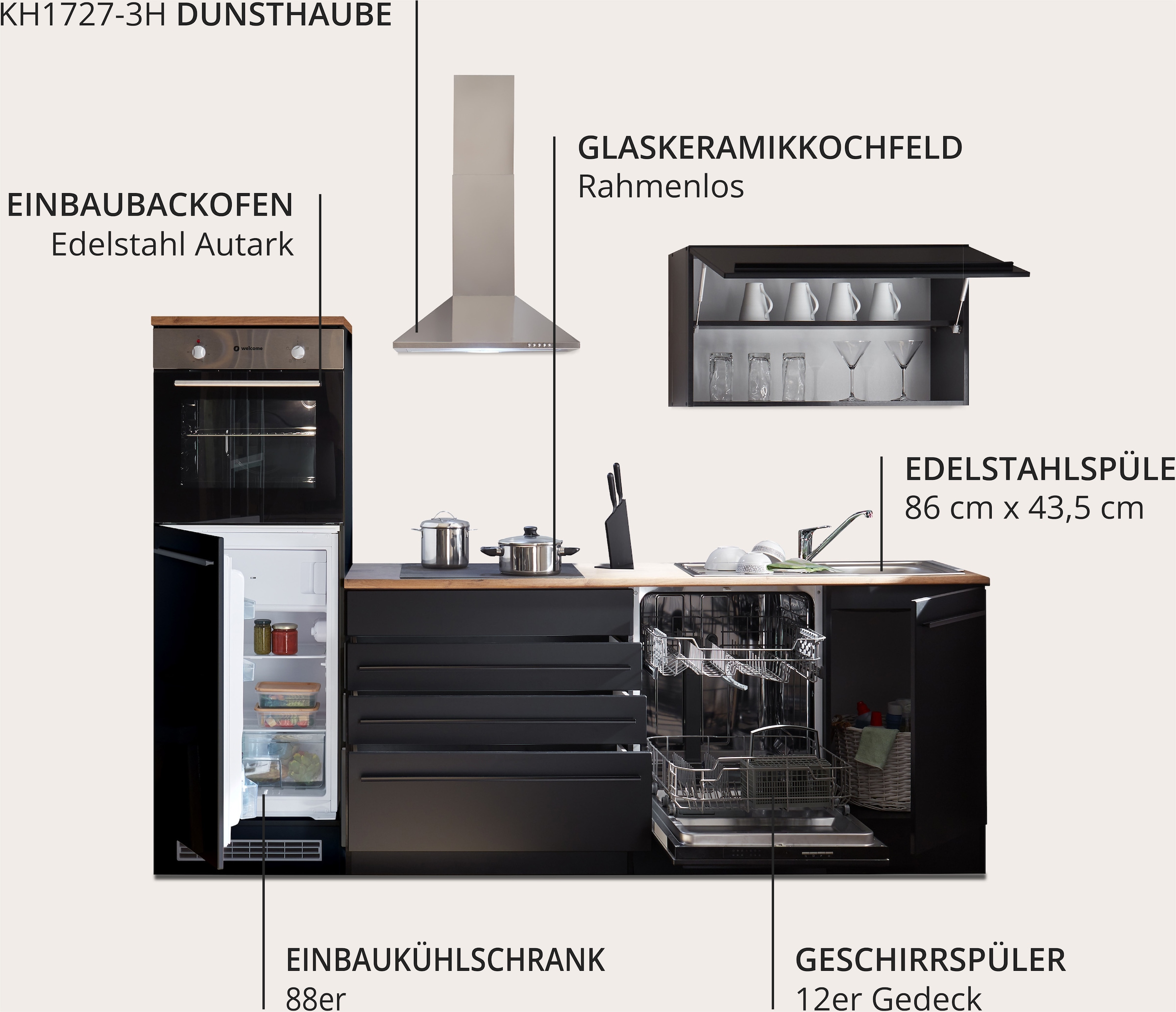 BASIC by Balculina Küchenzeile »Jazz«, Breite 260 cm, wahlweise mit E-Geräten