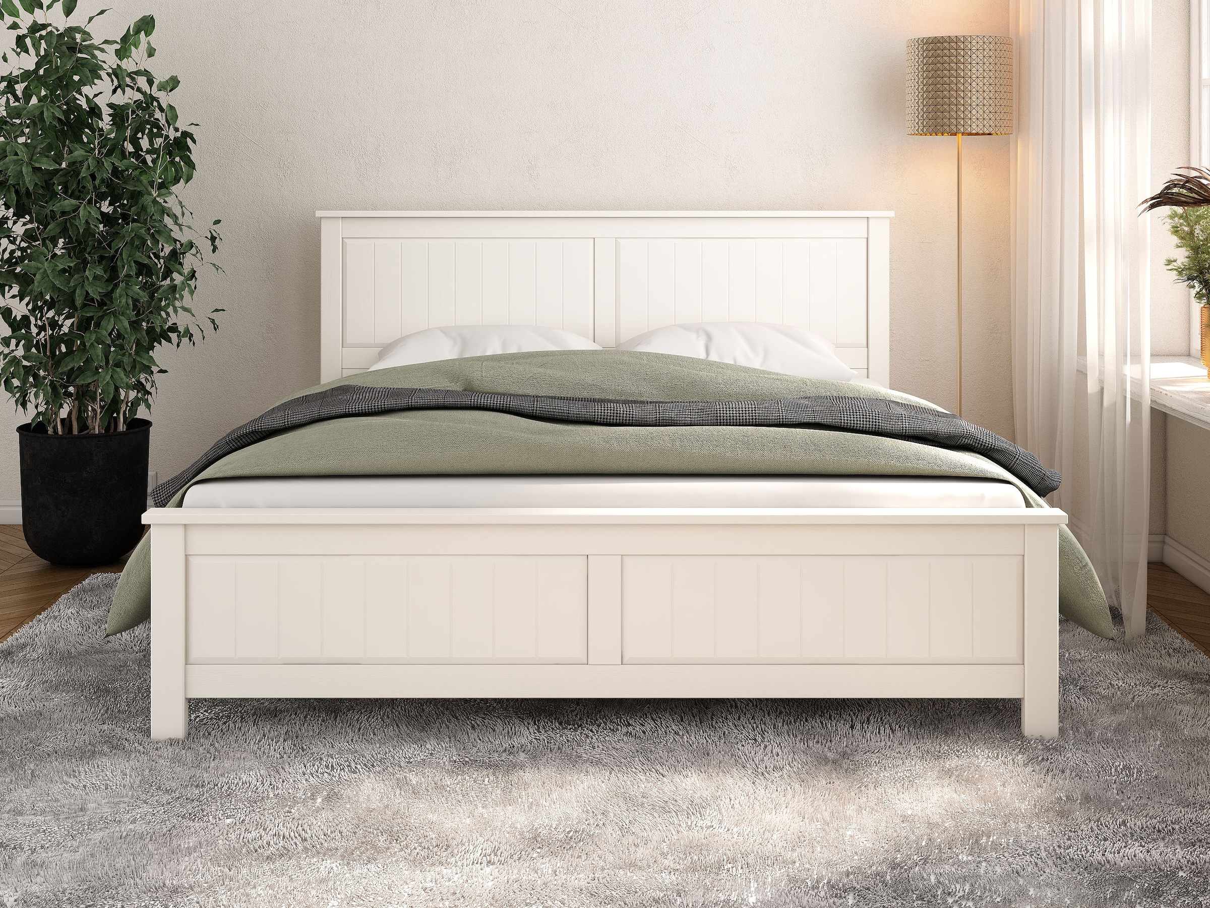 Home affaire Massivholzbett »Northwood, Landhausstil, mit Lamellen und Kassetten, Made in EU« Liegefläche 180x200cm,  inklusive Lattenrost, stilvolles Design, Schubkasten optional (748832)