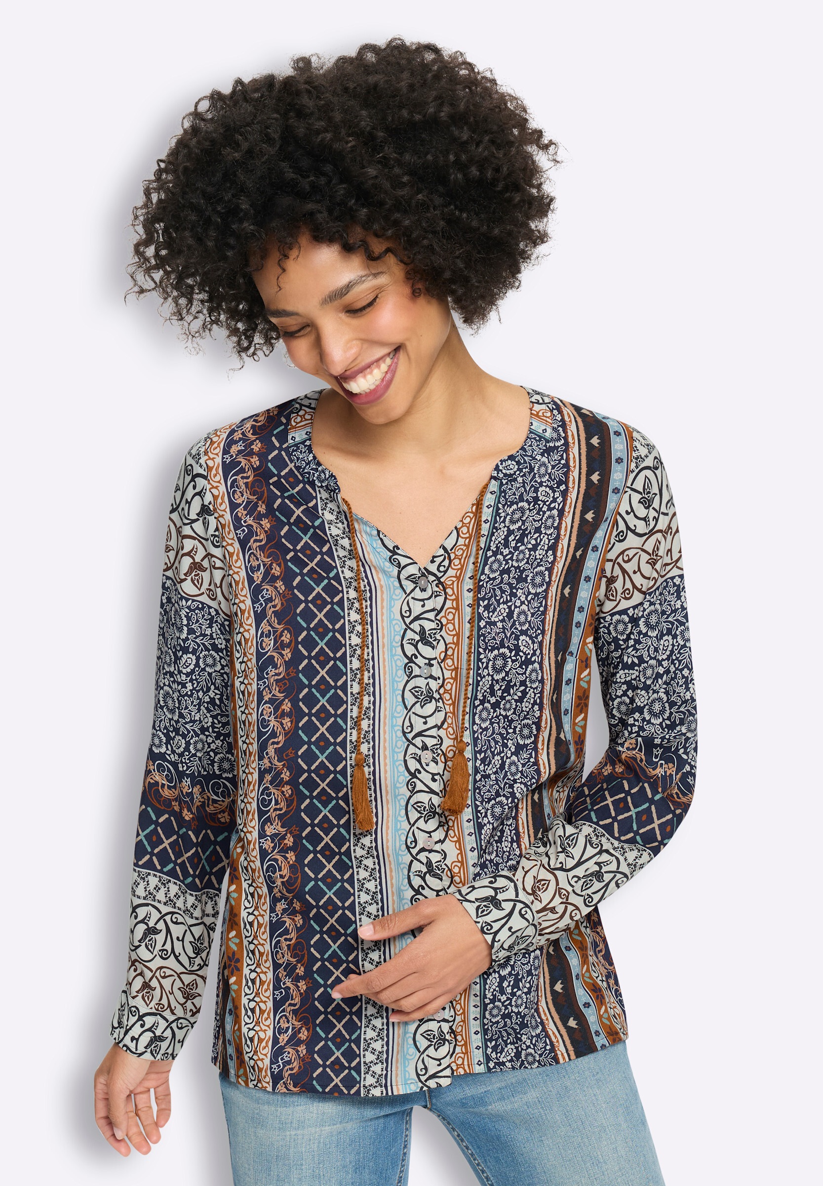 heine Klassische Bluse »Druckbluse Druckbluse in Patch-Optik«