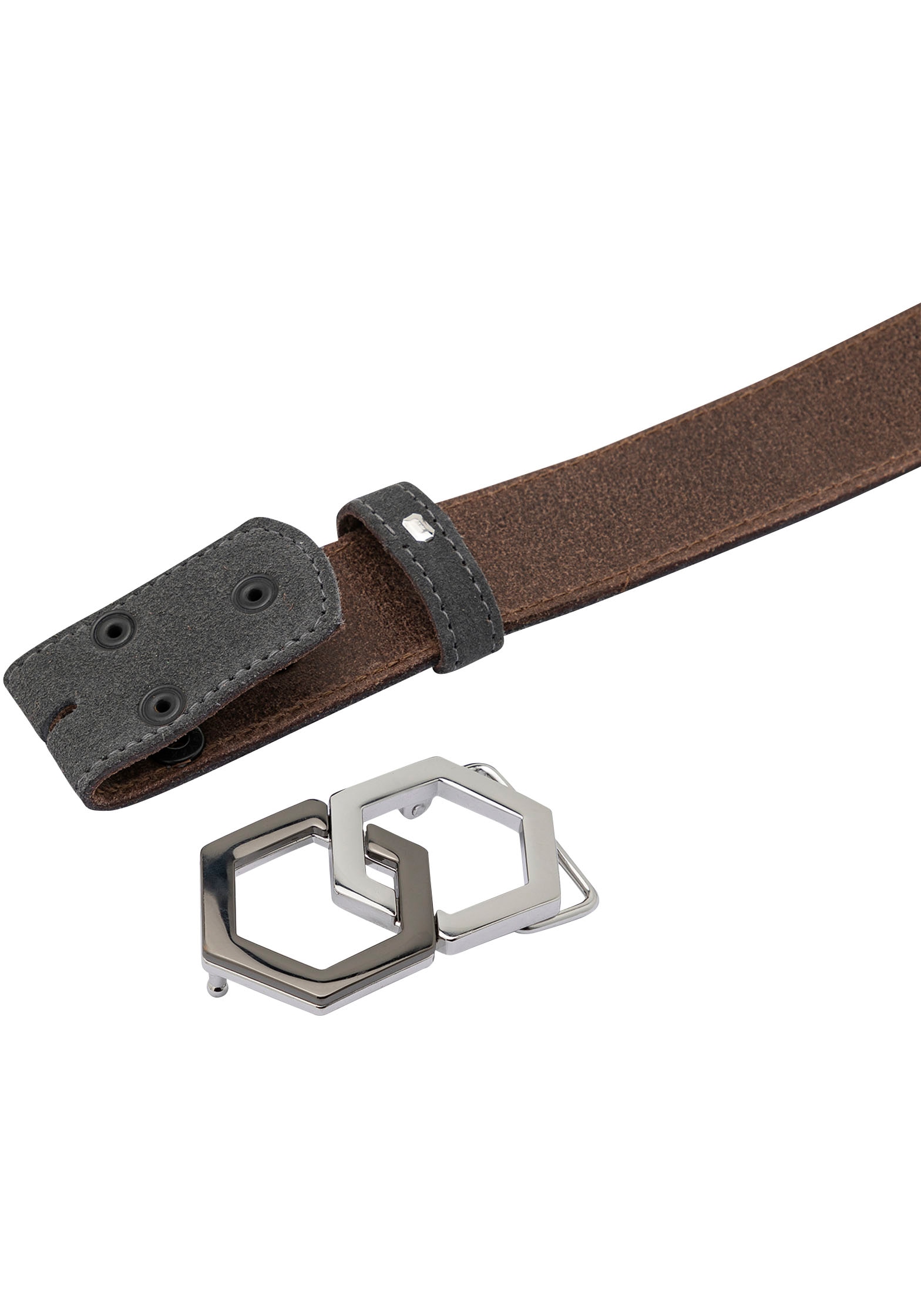 Rettungsring Gürtel Ledergürtel mit austauschbarer Schließe »Eckiges Doppel Silber/Schwarz«