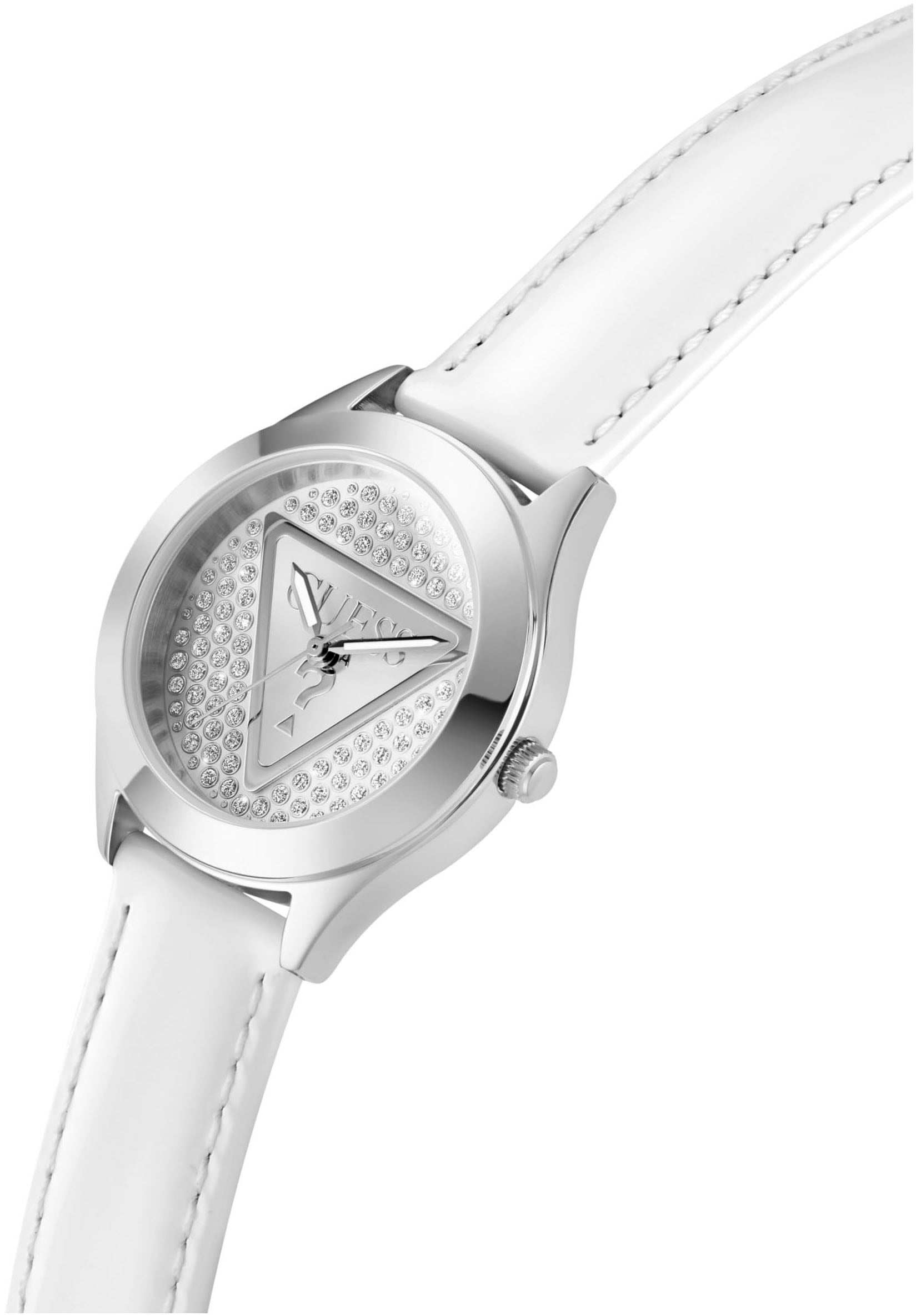 Guess Quarzuhr »GLITZ PLAQUE«, Armbanduhr, Damenuhr, Lederarmband