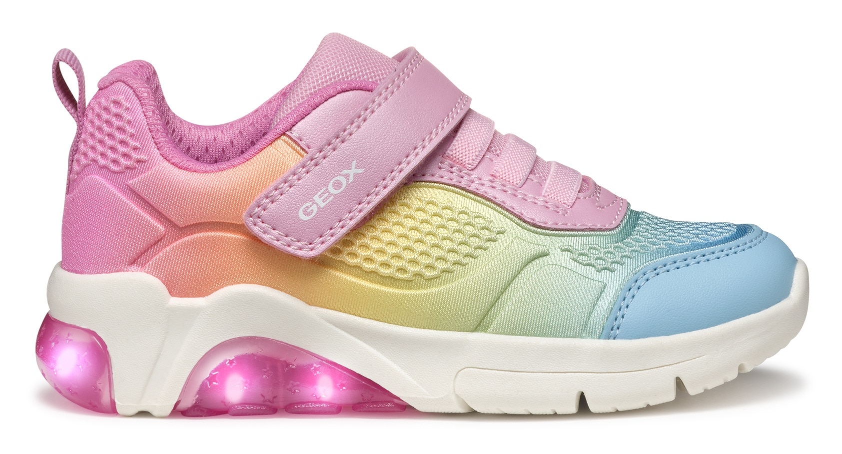 Geox Sneaker »J FADINLIGHT GIRL Blinkschuh«, Regenbogen Schuh, Pride Sneaker, Bunter Klettschuh mit Gummzug