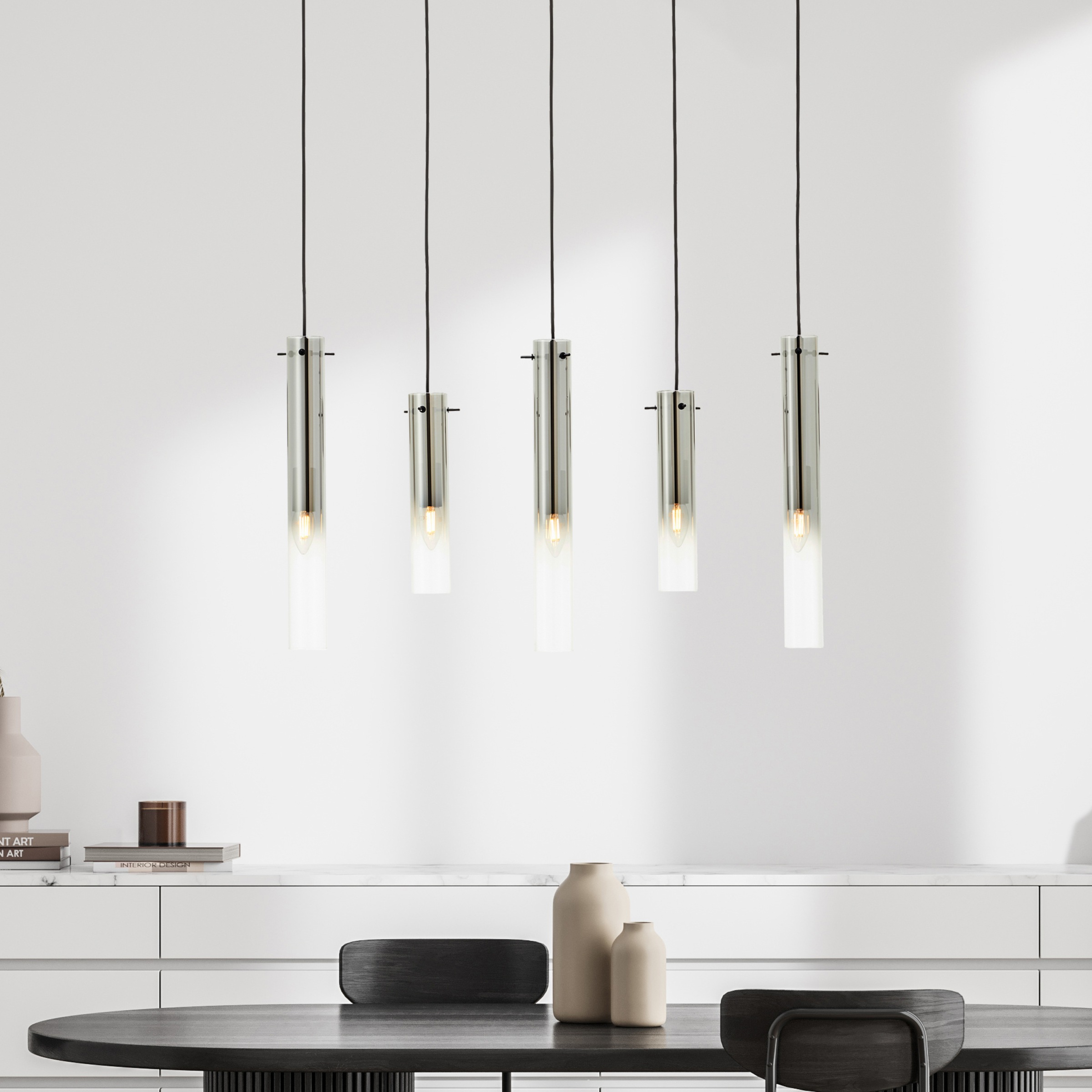 Brilliant Pendelleuchte »Glasini« E14 1 Stk. mit Rauchglas, 199 cm Höhe, 95 cm Breite, 5 x E14, schwarz