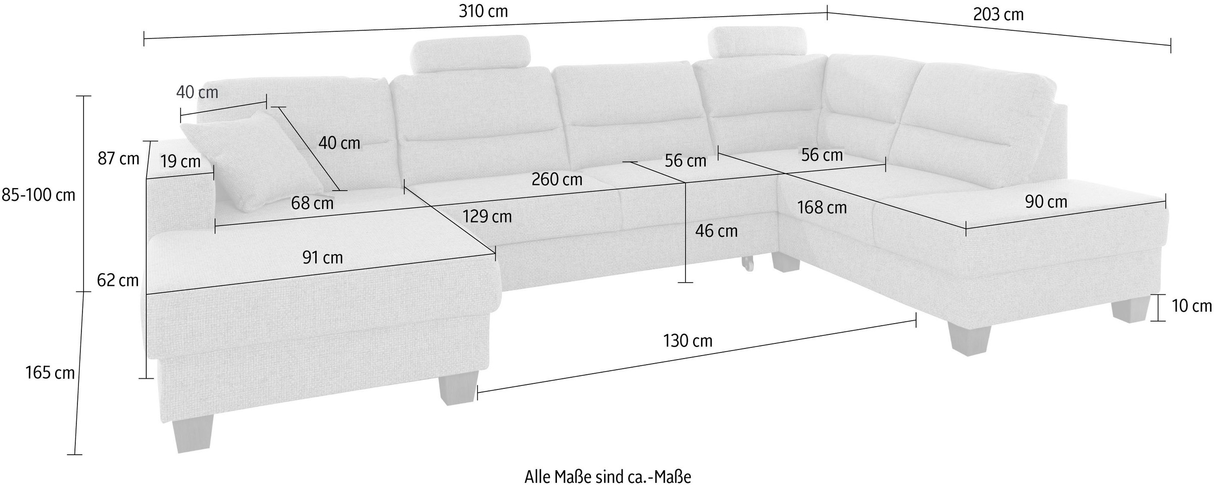 TRENDMANUFAKTUR Wohnlandschaft »Chamber, U-Form« inklusive zwei Kopfstützen, wahlweise mit Bettfunktion