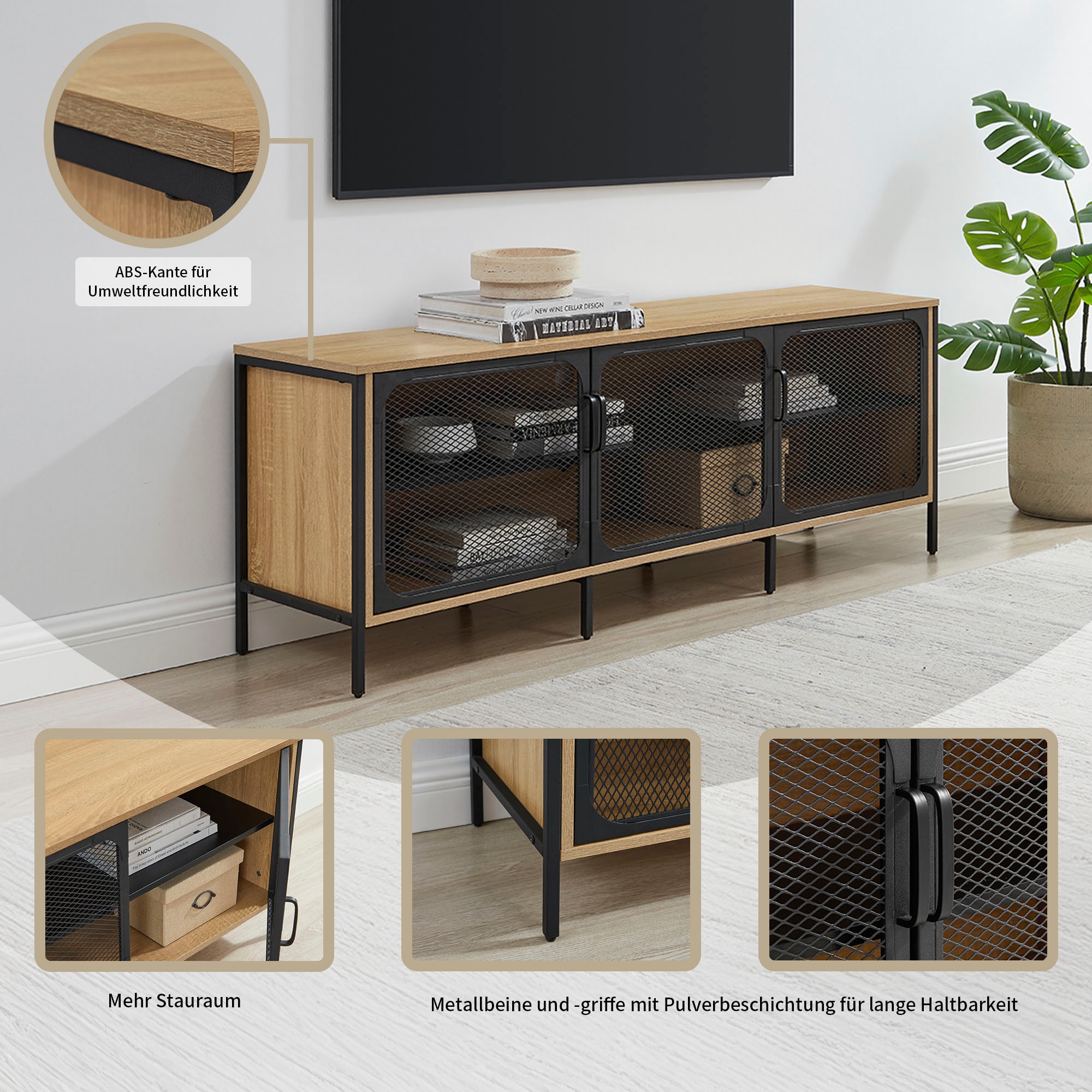 OTTO home TV-Board »Amance« mit ABS-Kanten und pulverbeschichteten Metallbeinen, Breite 150 cm