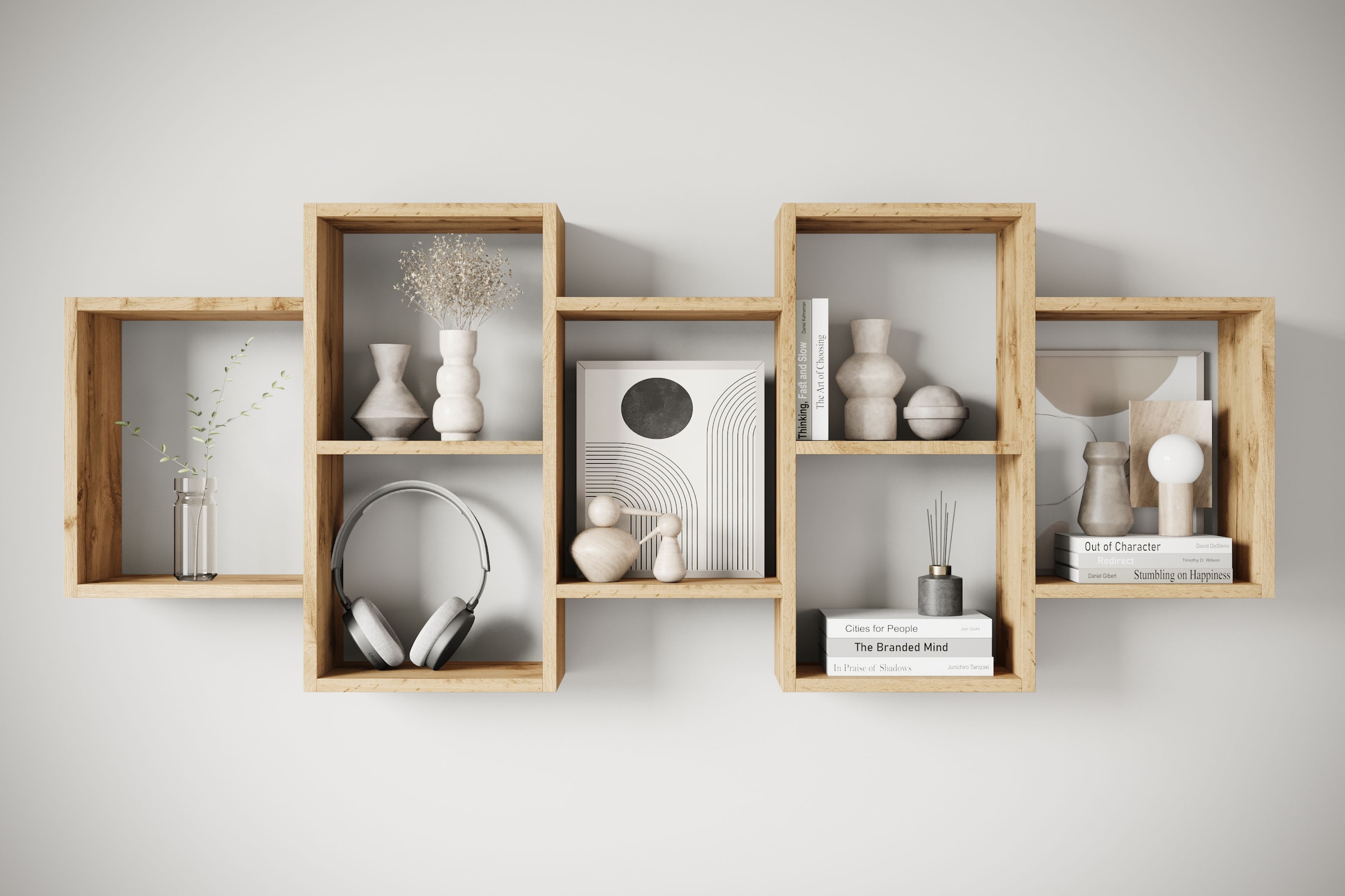Home affaire, Wandboard »Wandregal Trio« 1 Stk. tlg. Stell- oder Hängeregal, 10 offene Fächer, flexibel montierbar, eiche votan, Holzwerkstoff,