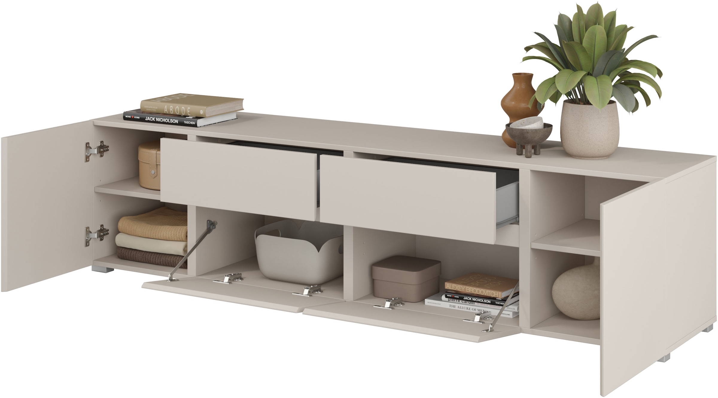 OTTO home Lowboard »Metric,Breite 195cm, grifflose Lowboard 2Klappen/2Schubkästen/2Tür« TV-Schrank mit viel Stauraum, TV-Board