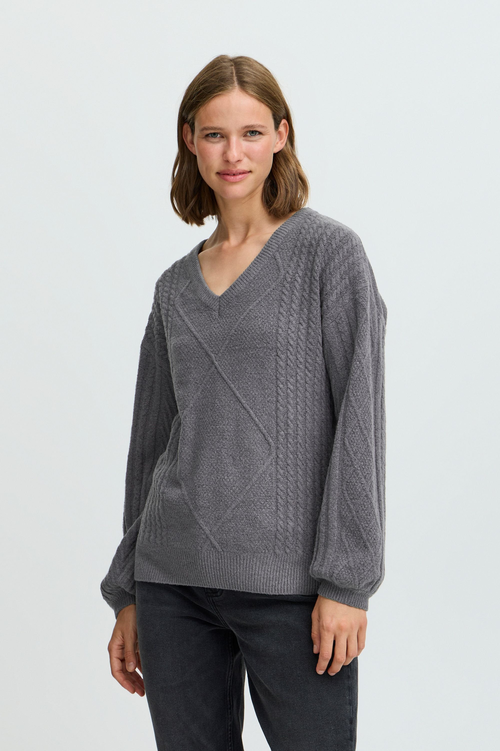 b.young Strickfleece-Pullover »Strickpullover BYMEDI VNECK JUMPER -«