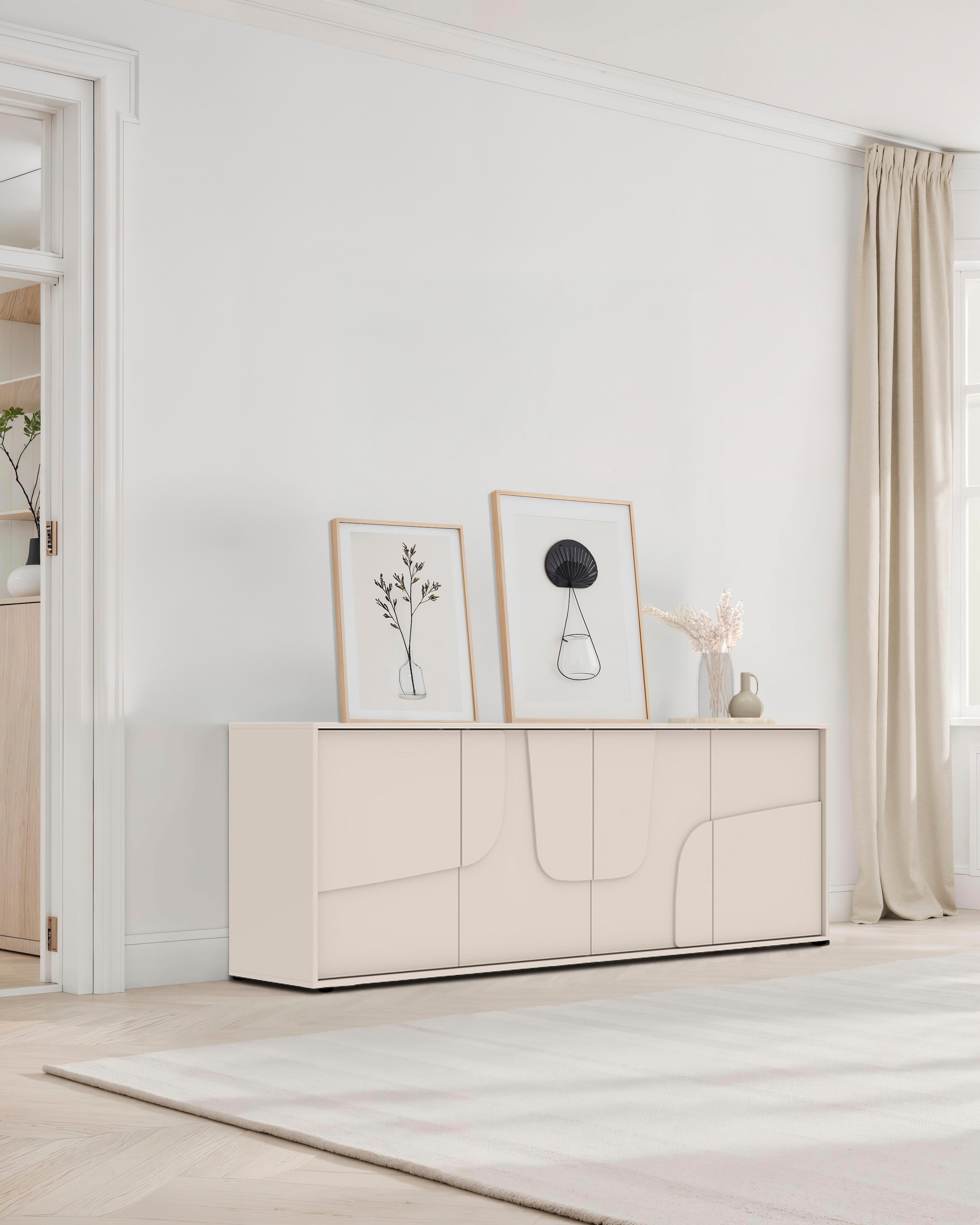 INOSIGN Sideboard »Stone, 205 cm breit, 4  Türen,  Anrichte, Kommode, Stauraumschrank« 3D-Design, Push-to-open, Innenraum großzügig, Füße 14/2 cm wählbar