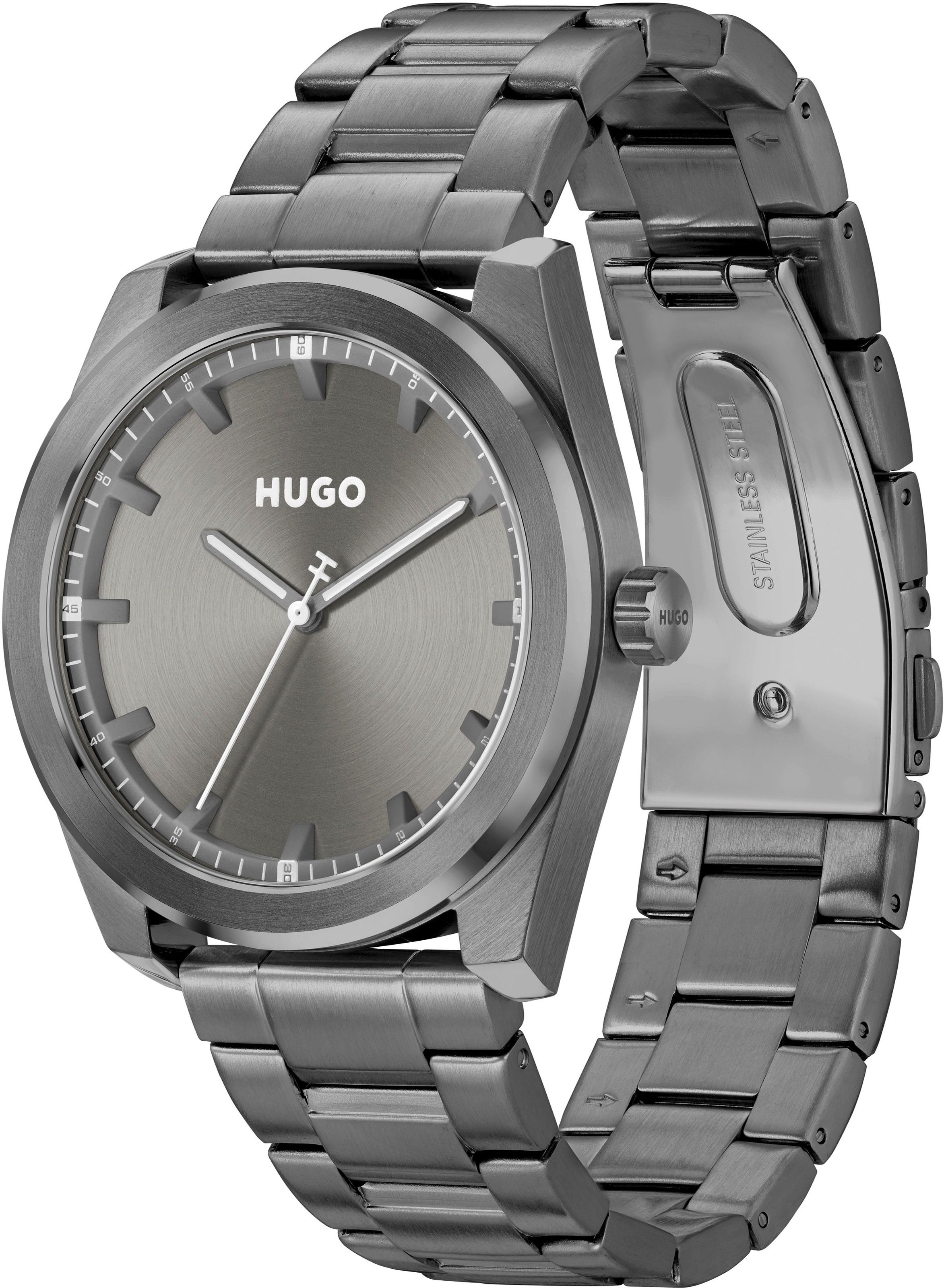 HUGO Quarzuhr »#BRIGHT«, Armbanduhr, Herrenuhr, Mineralglas, Edelstahlarmband
