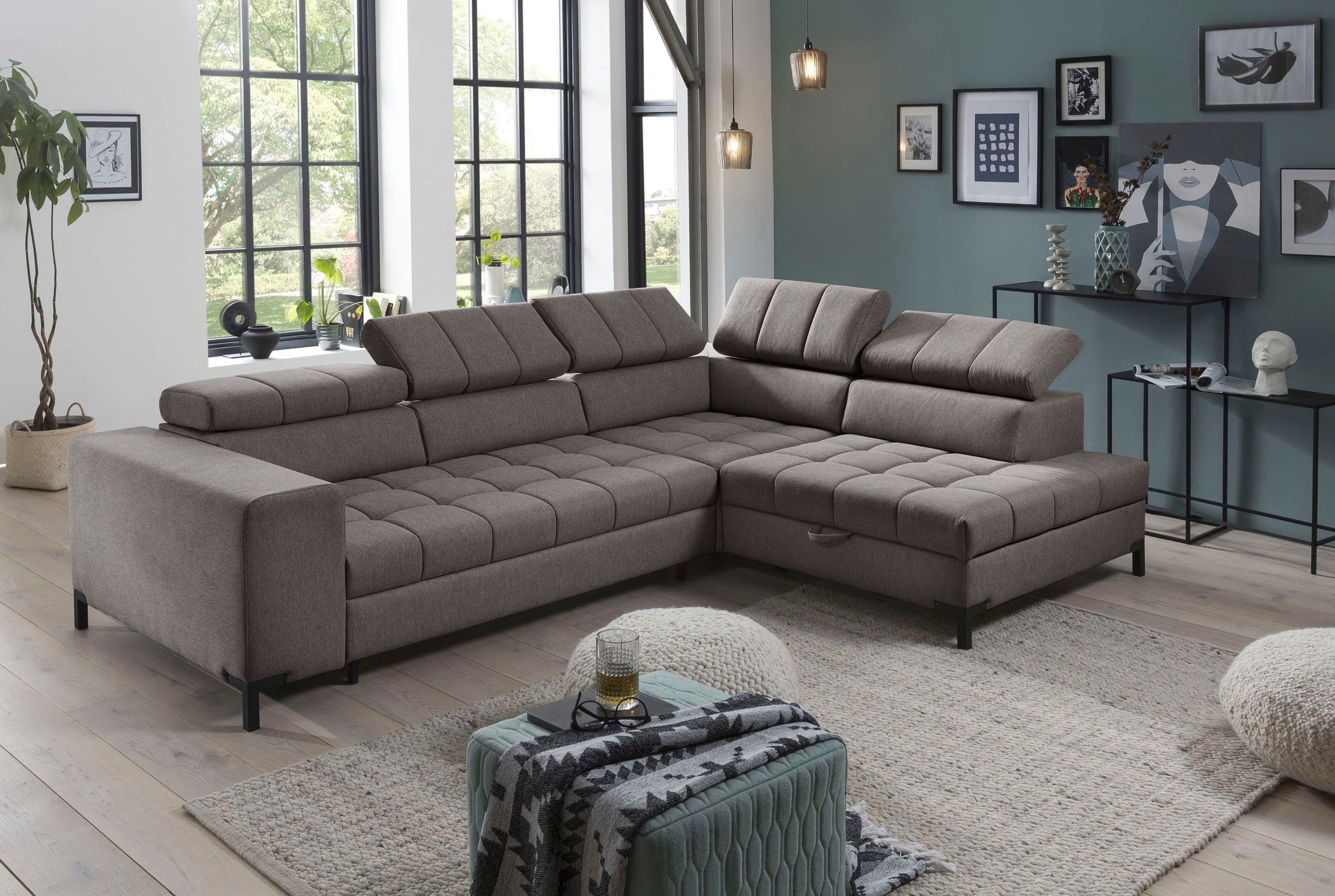 exxpo - sofa fashion Ecksofa »Bocco, hochwertige Verarbeitung, toller Sitzkomfort, bequem, L-Form«, wahlweise mit Bettfunktion u. Bettkasten, inkl. Kopfteilverstellung