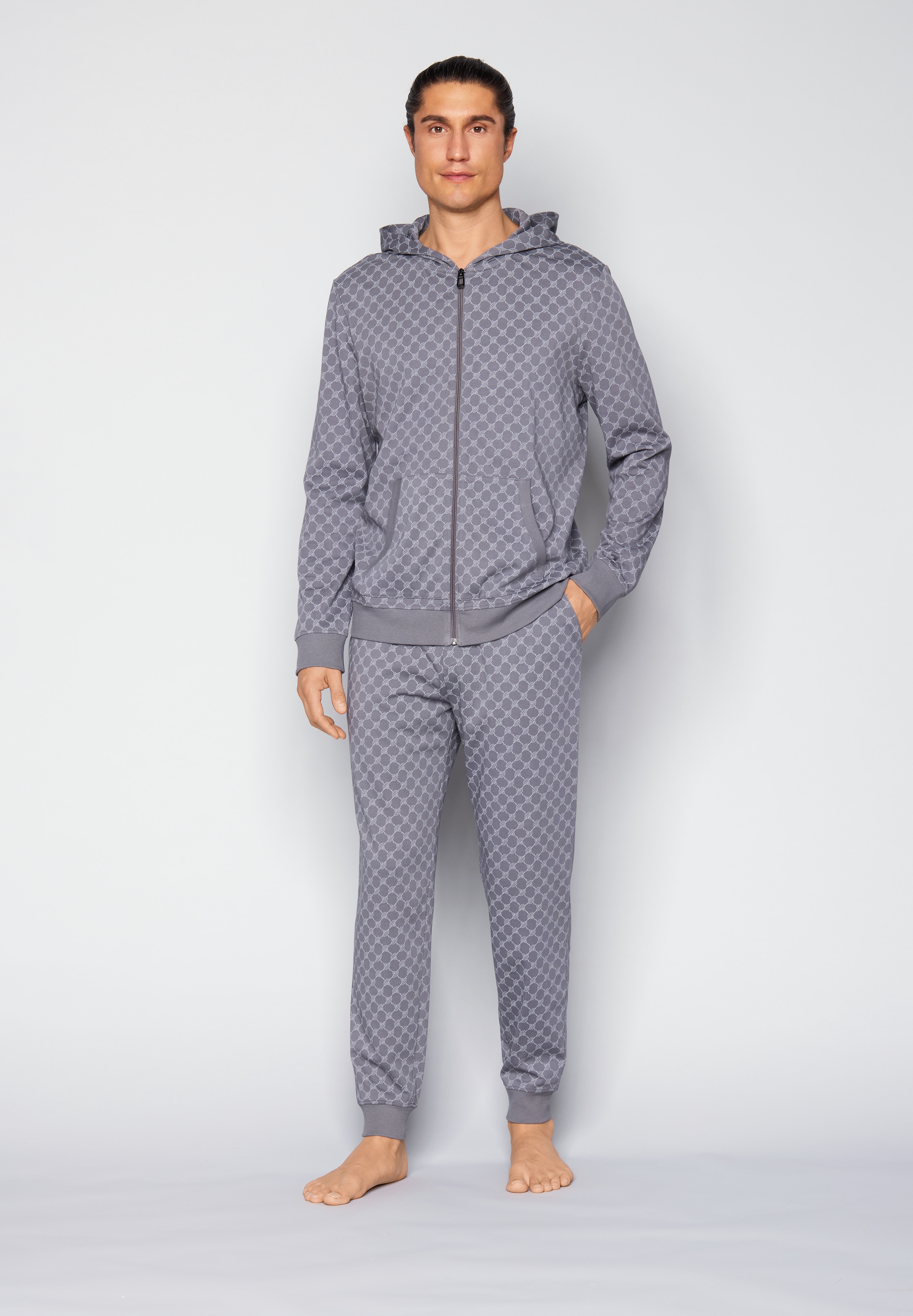 JOOP! Sweatjacke mit Cornflower-Print allover und Kapuze
