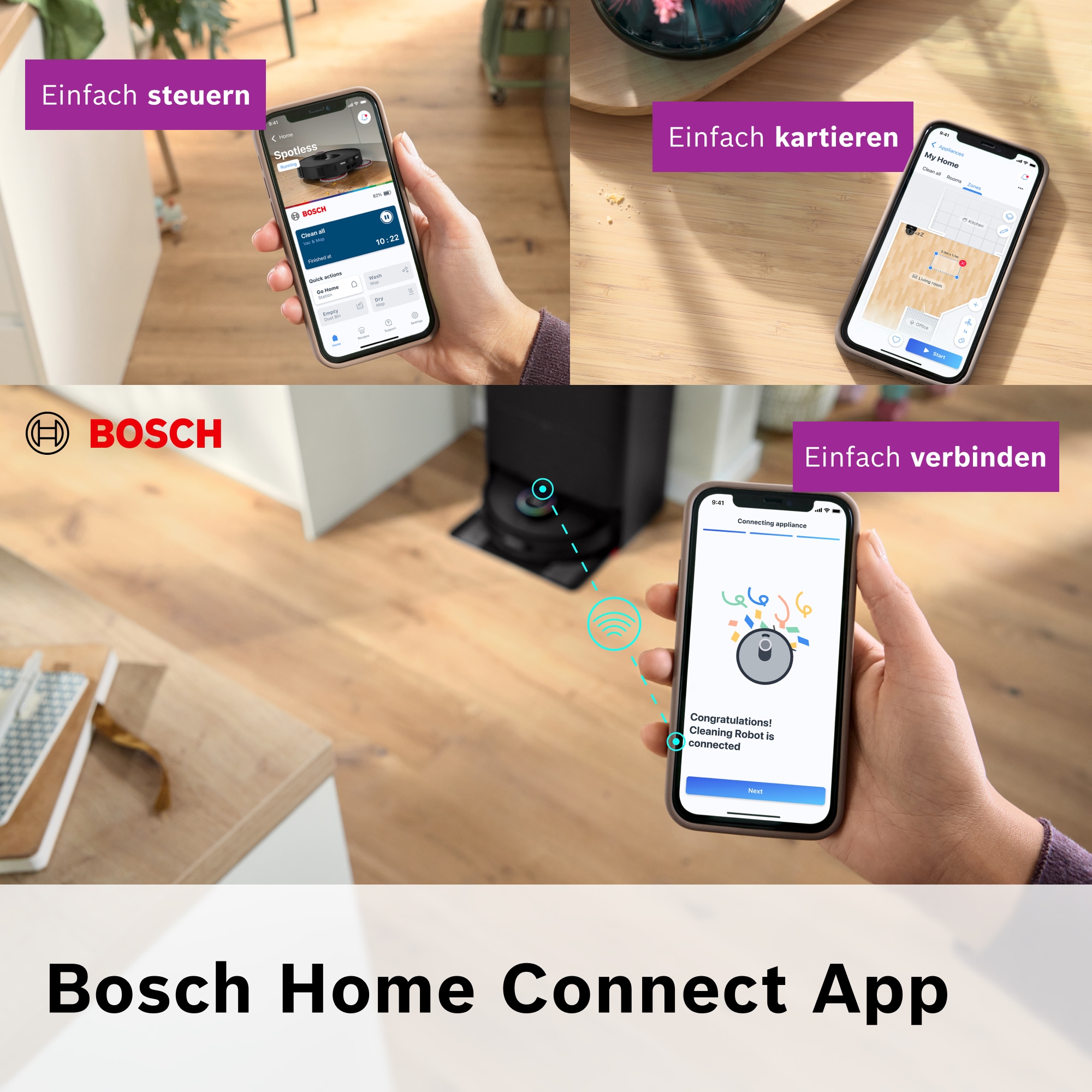BOSCH Saugroboter »Spotless Max Cam BCRDW3BX, rotierende Wischpads, 70°C Selbstreinigung«, Datensicherheit, 11.000 Pa Saugkraft, Absaugstation, Kamera
