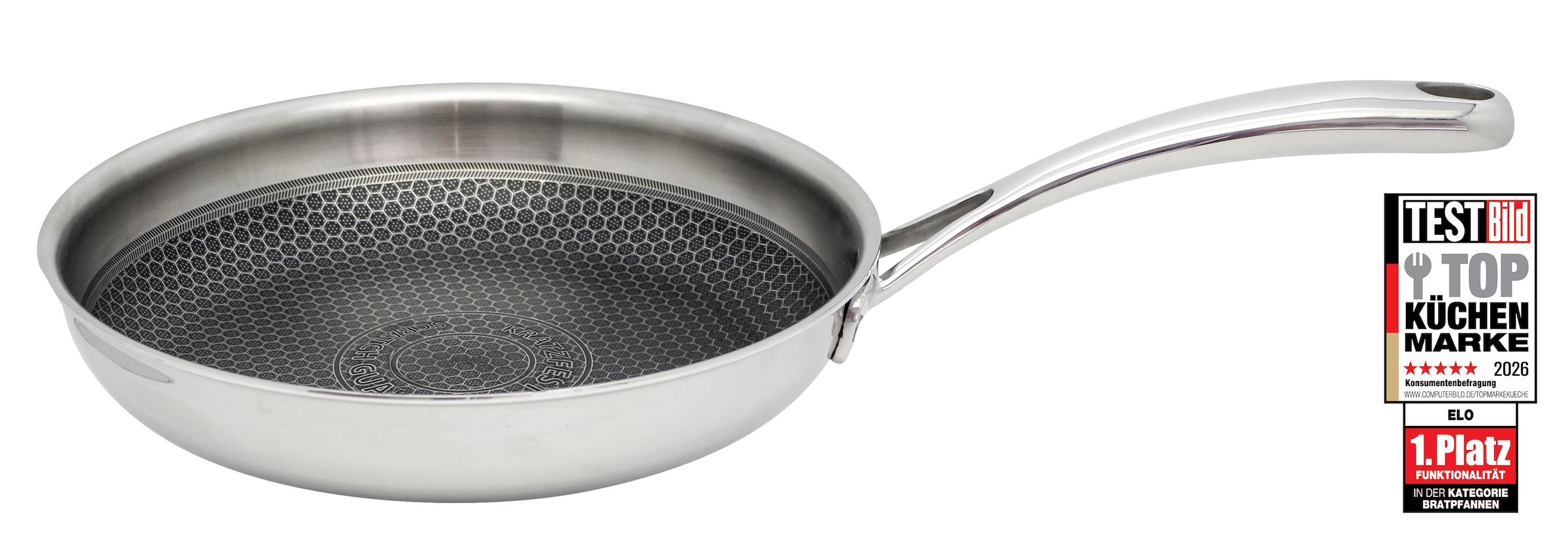 Elo Premium Bratpfanne "Relief Evolution" Edelstahl 18/10 1 Stk. tlg. einzigartiges Öl Dosiersystem, Induktion