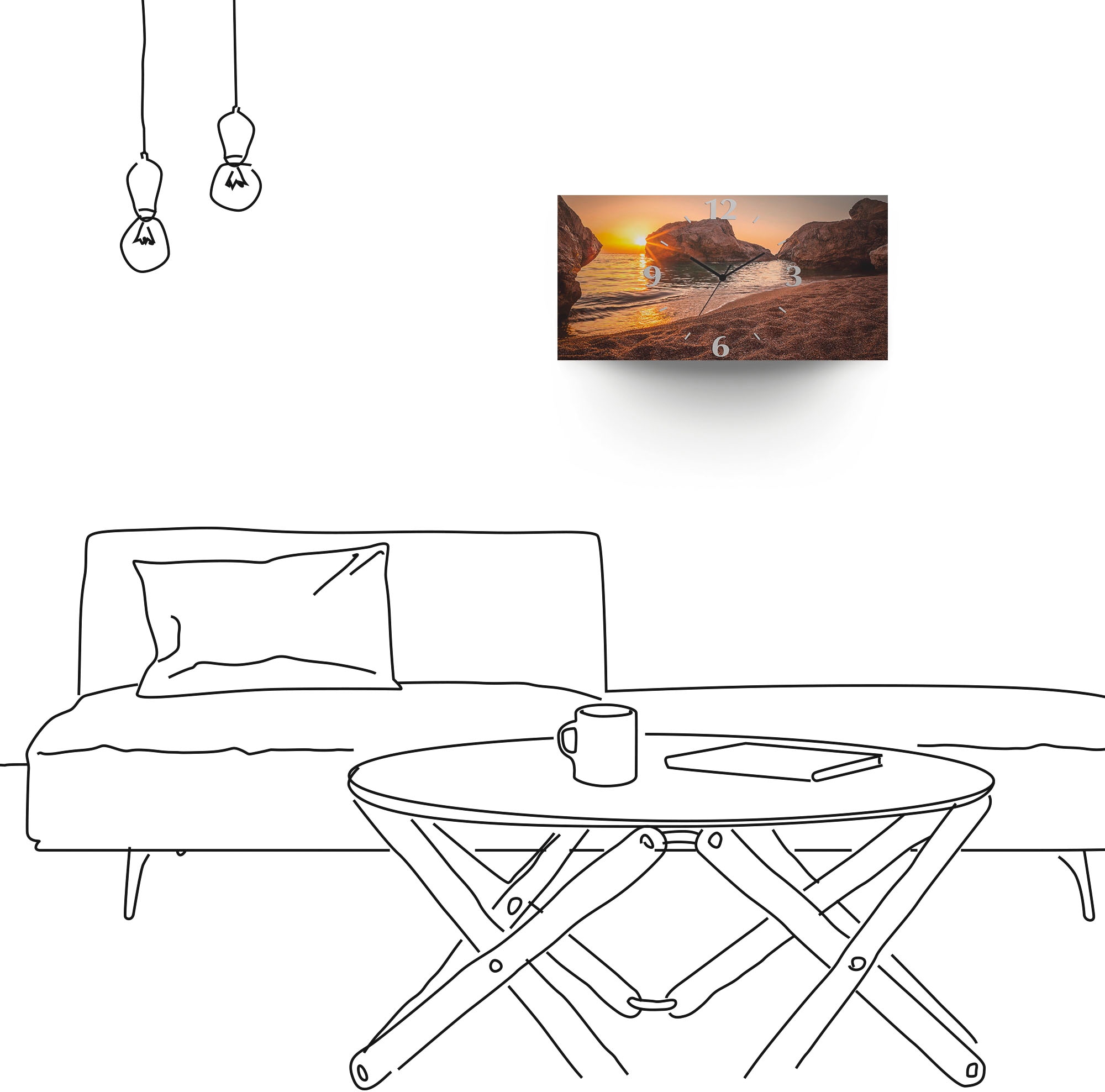 Artland Wanduhr »Sonnenuntergang und Strand«, 3D Optik gebogen, mit Quarz- oder Funkuhrwerk, versch. Größen