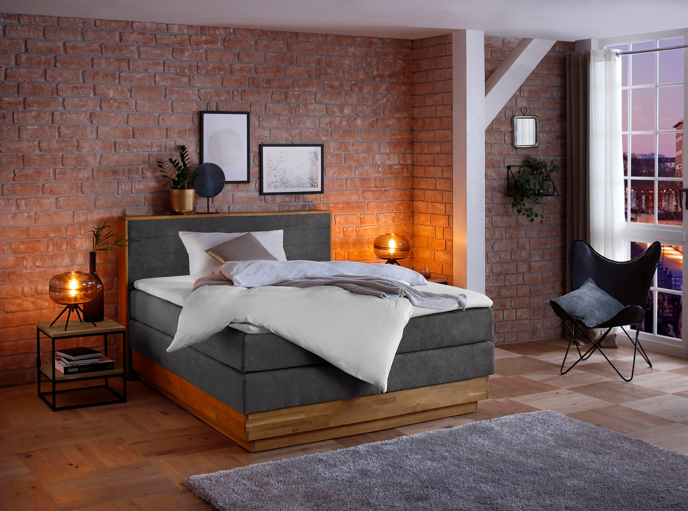 Home affaire Boxspringbett Cavan, Eiche, inkl. Bettkasten & Topper, verschiedene Härtegrade